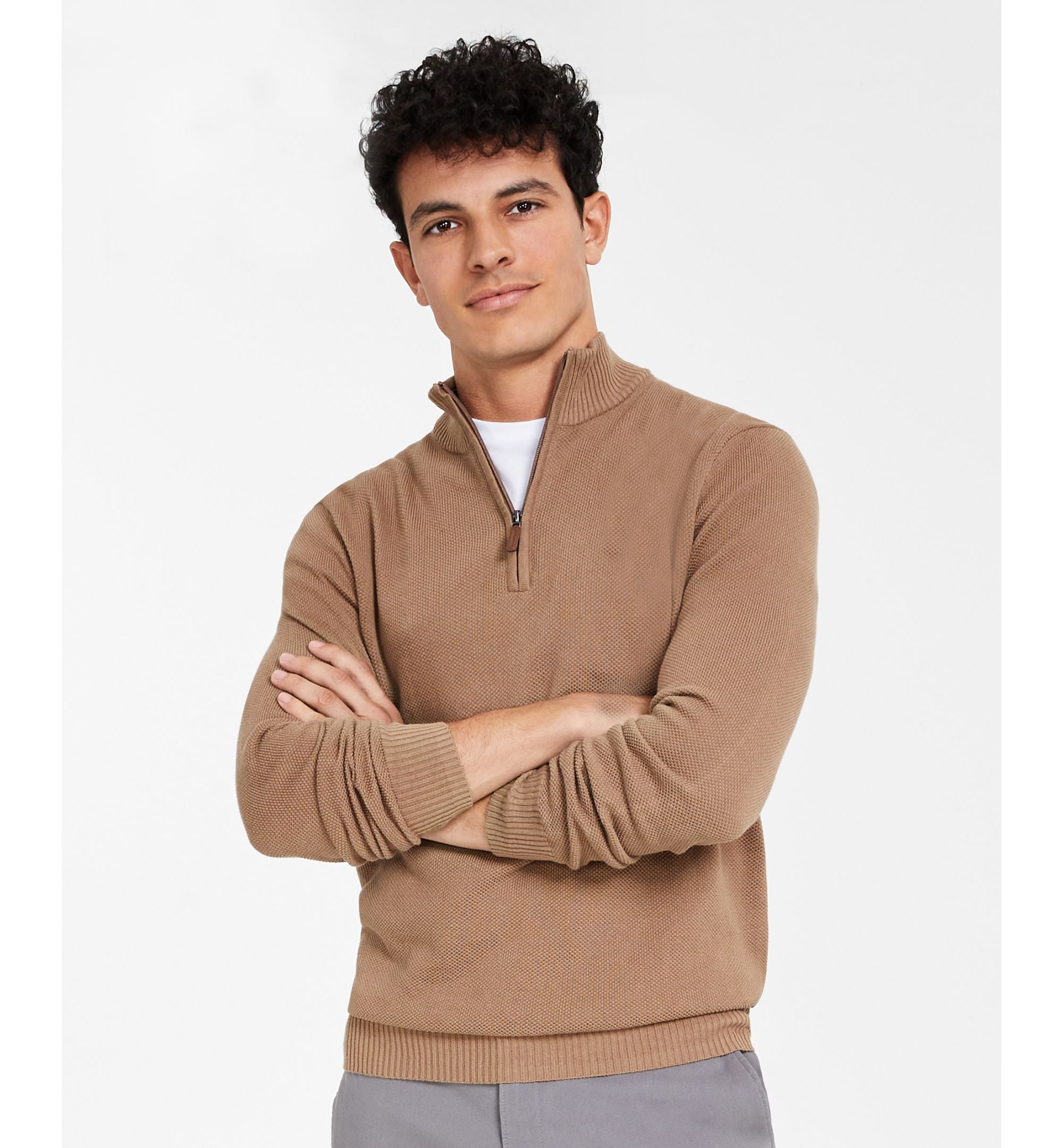 Club Room Mens Quarter Zip Textured Cotton Sweater