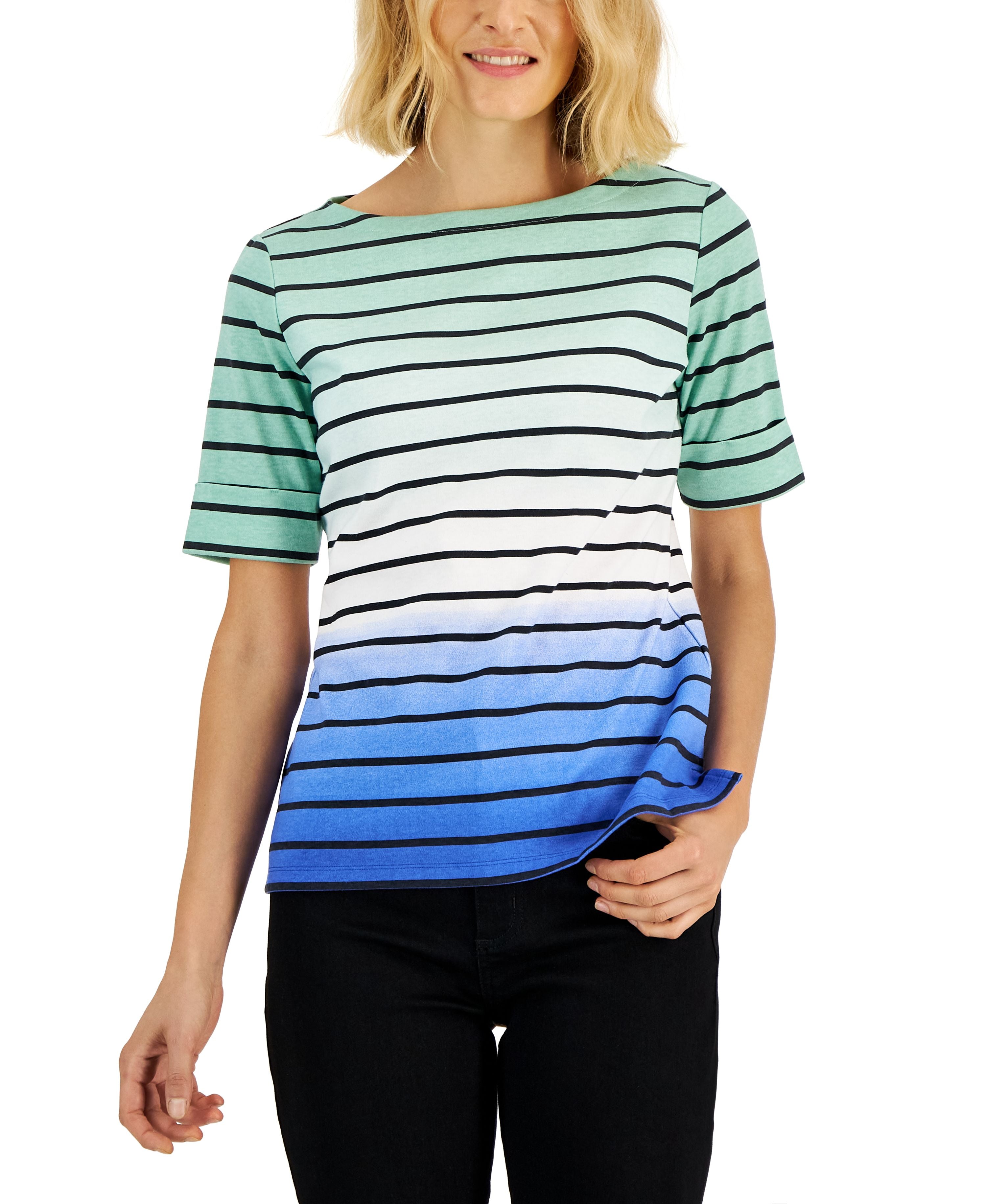 Women's Striped Ombr� Short-Sleeve Top