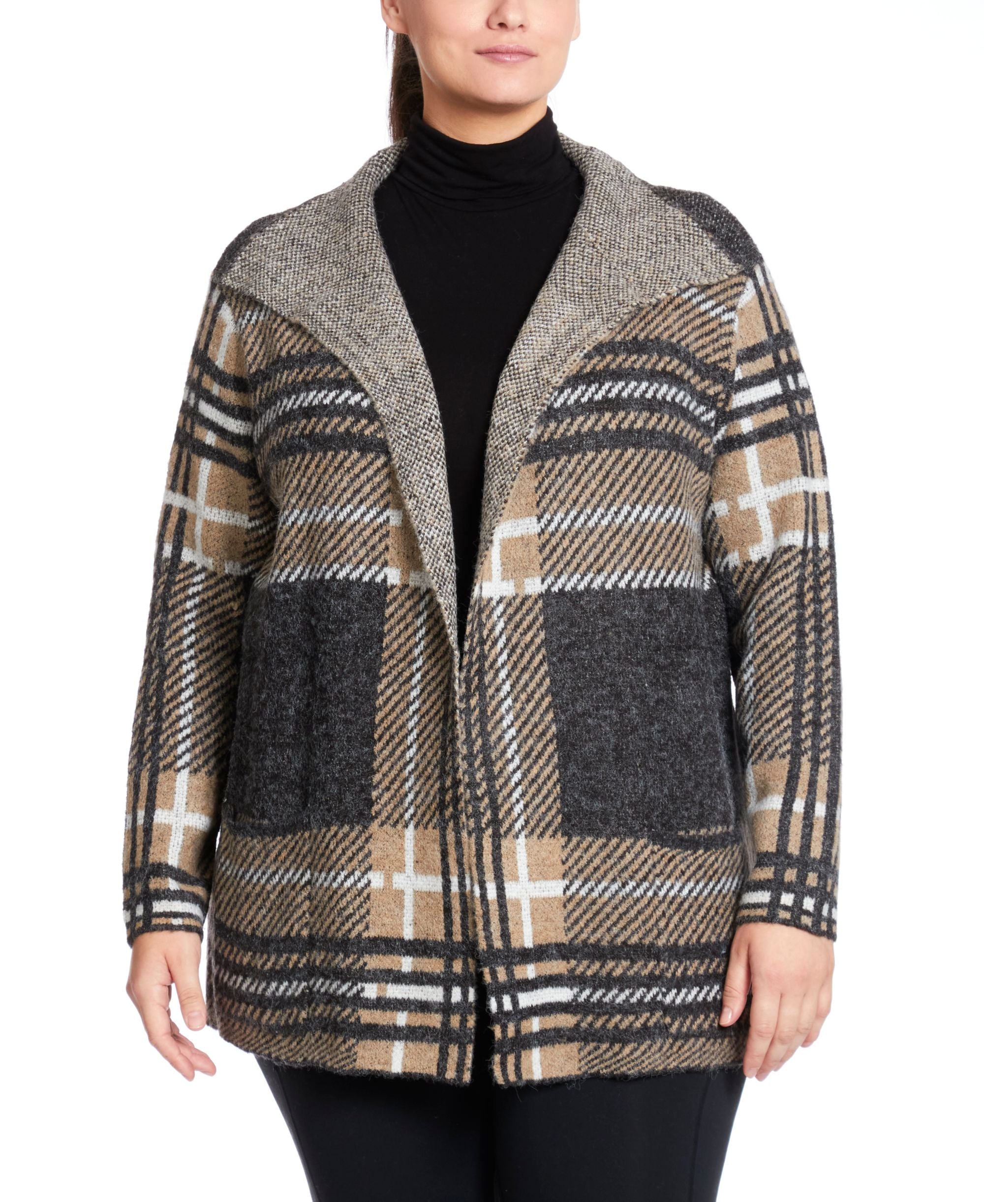 Joseph A Plus Size Short Drape Collar Coatigan Sweater