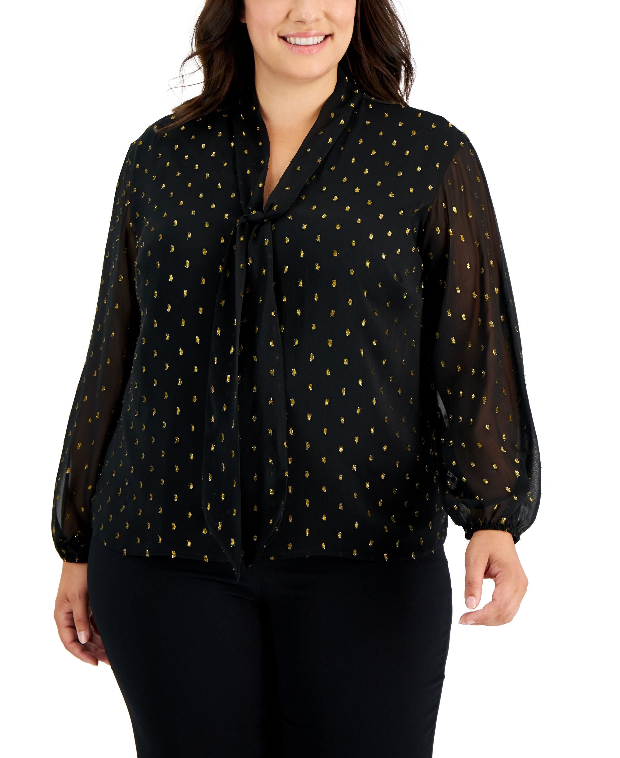 Plus Size Tie Neck Blouse