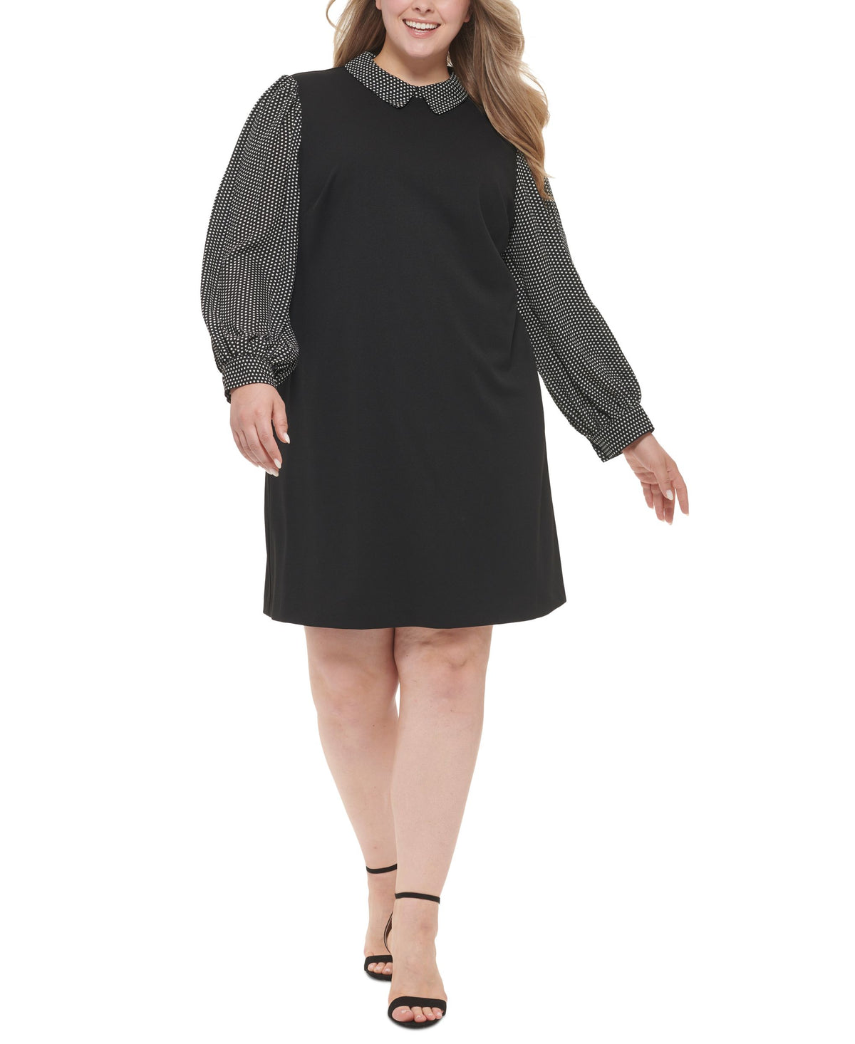 Plus Size Blouson-Sleeve Collared Shift Dress