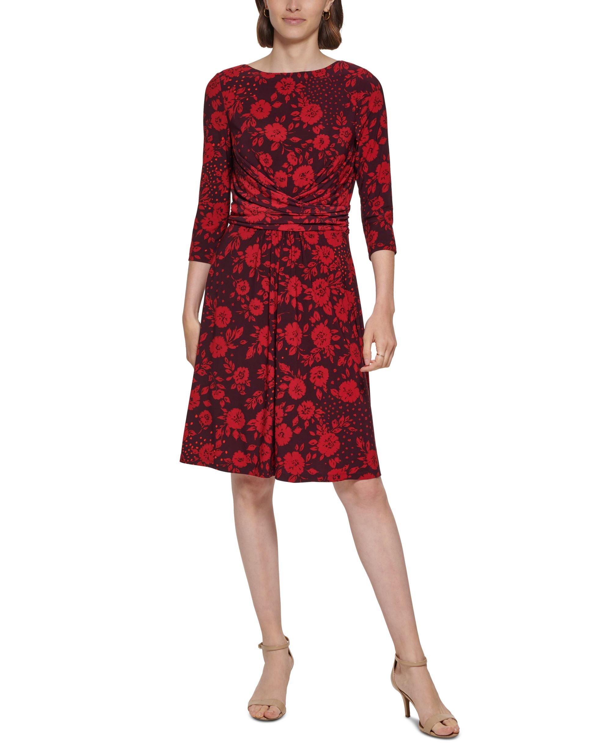 Women's Floral-Print Fit-&-Flare Twist-Front Dress