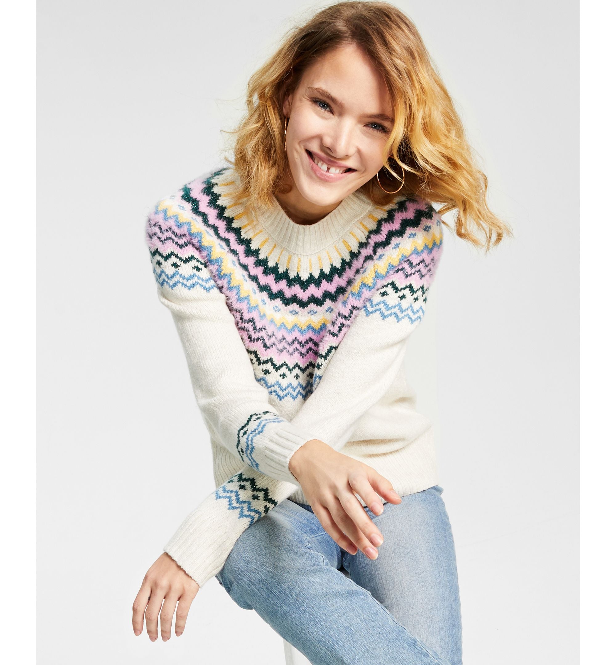 Style & Co Womens Fair Isle Crewneck Sweater