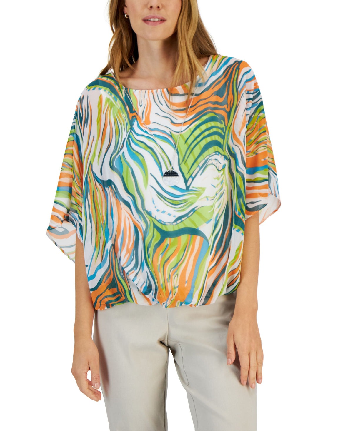 JM Collection Womens Sanibel Printed Bubble Top