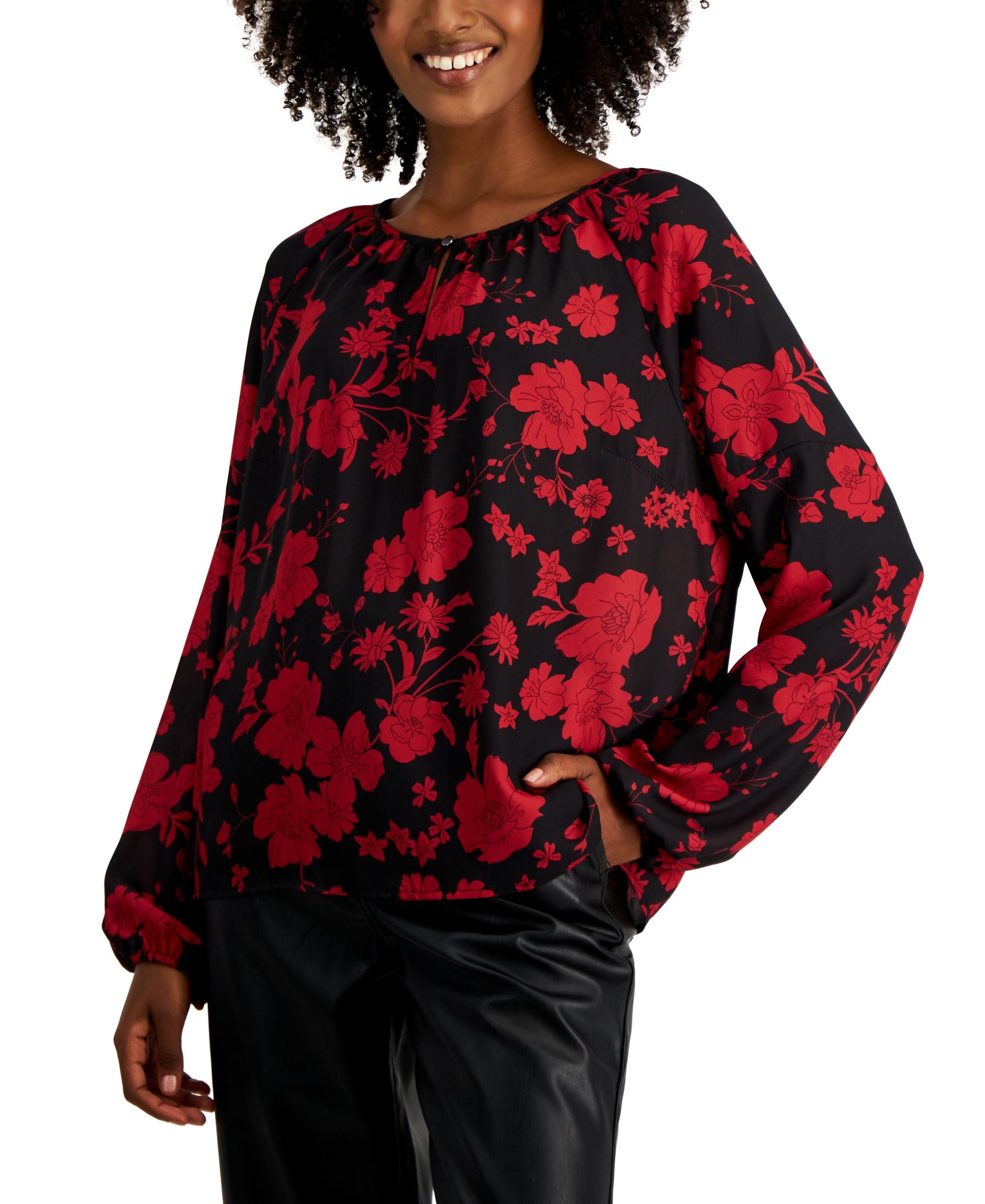 Tinsel Petite Front Keyhole Blouson Sleeve Top