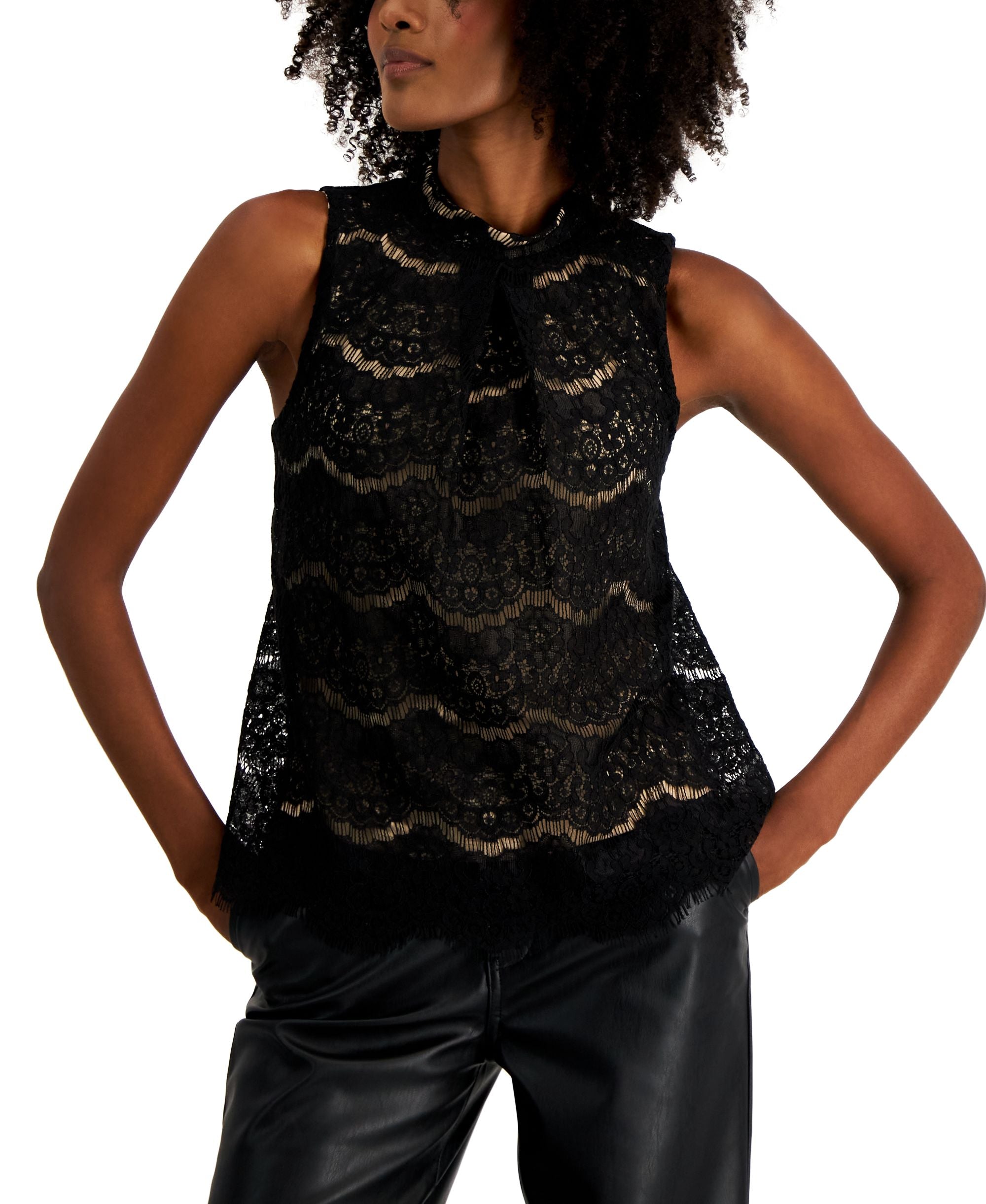 Petite Lace-Overlay Sleeveless Top