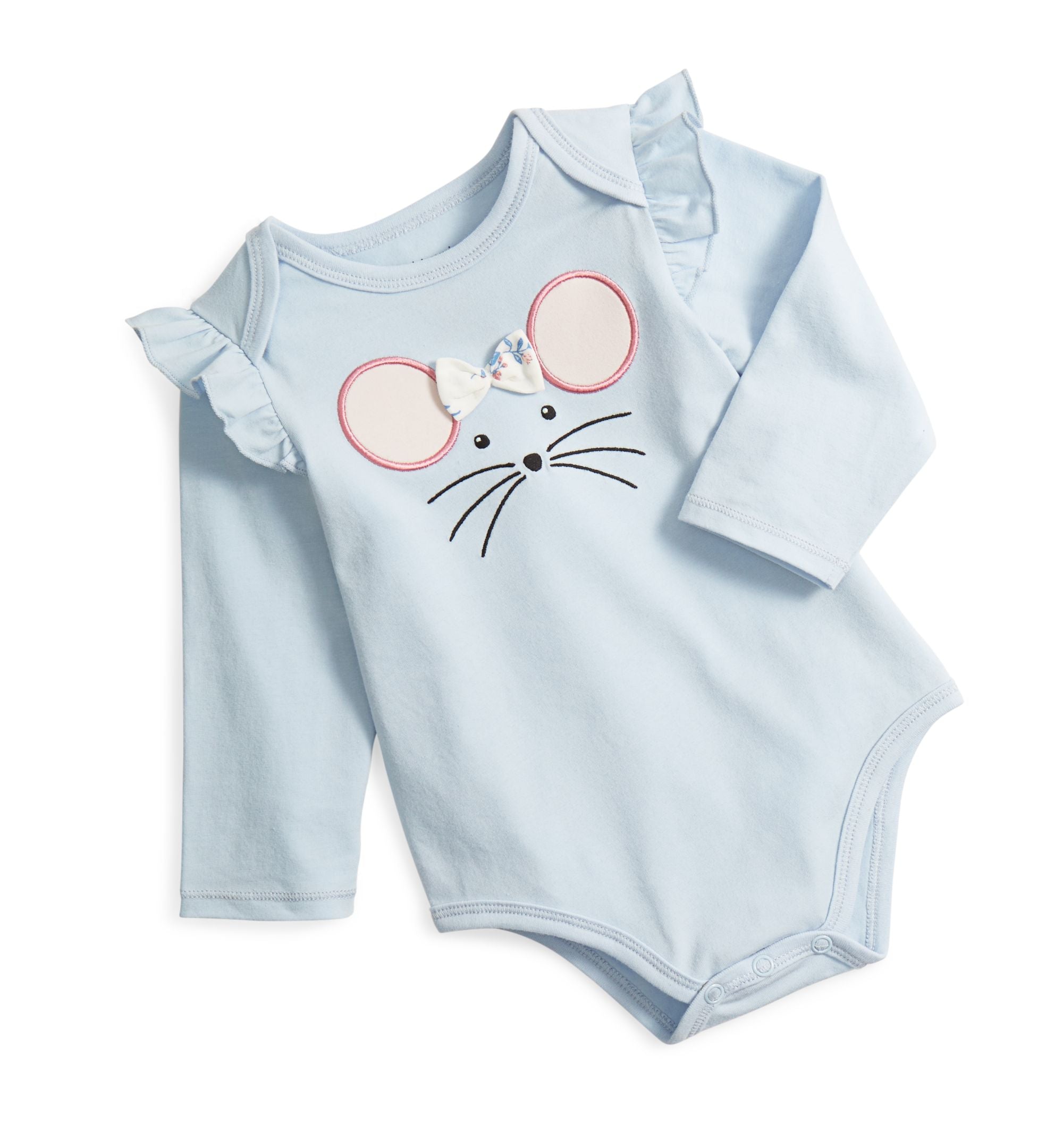 First Impressions Baby Girls Milly Mouse Embroidered Long Sleeve Bodysuit