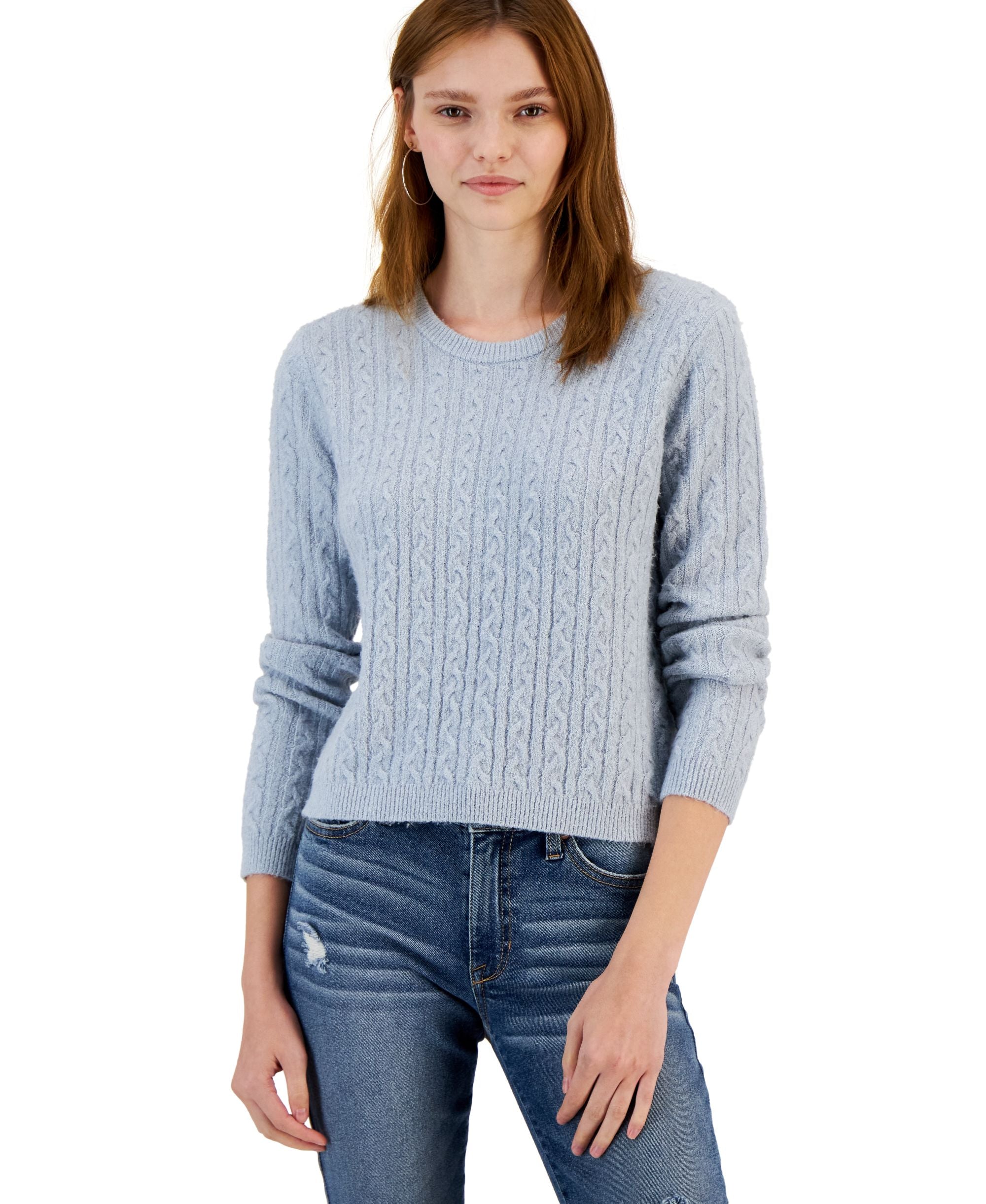 Juniors' Cable-Knit Crewneck Pullover Sweater