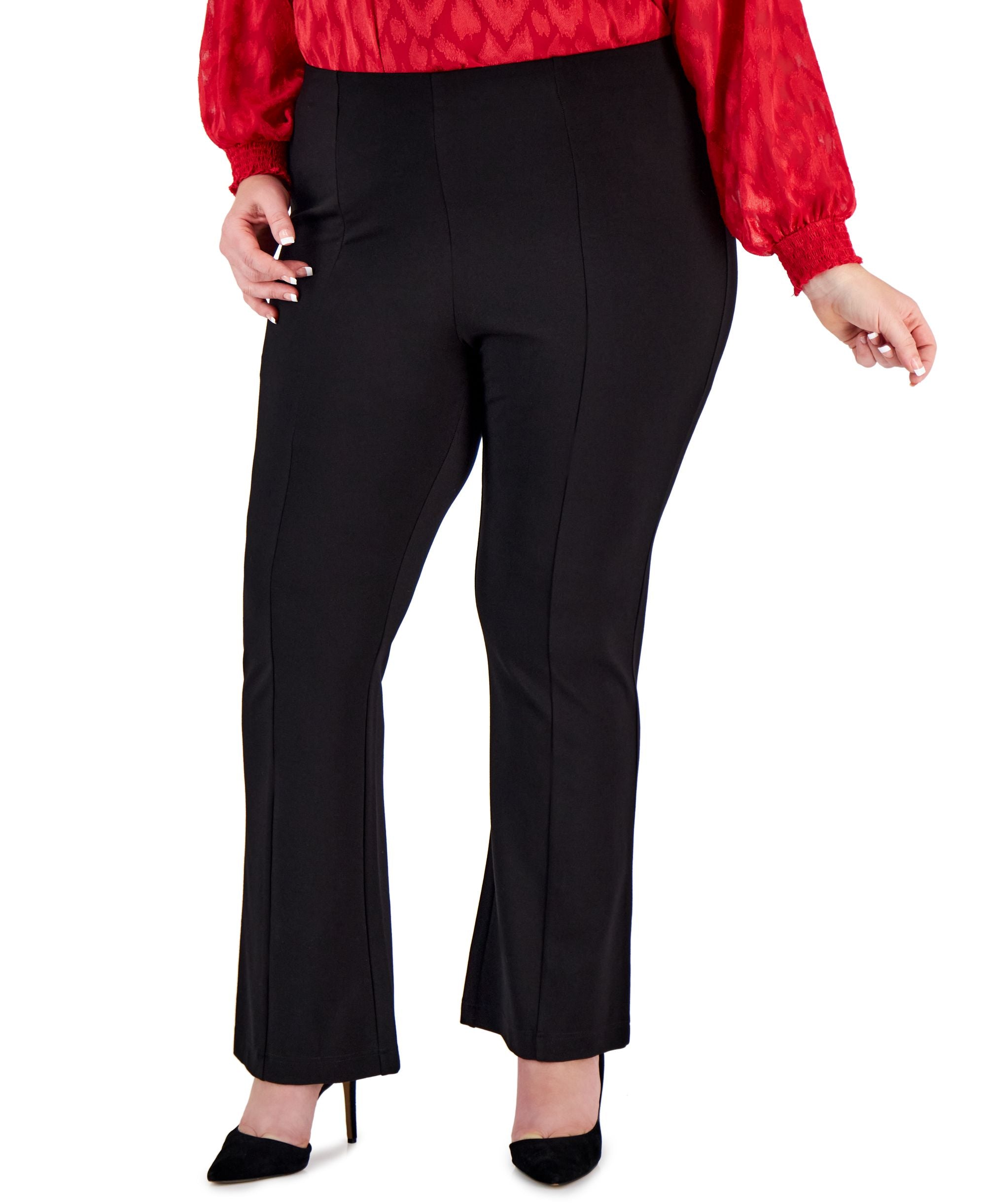 Plus Size Seamed High-Rise Wide-Leg Pants
