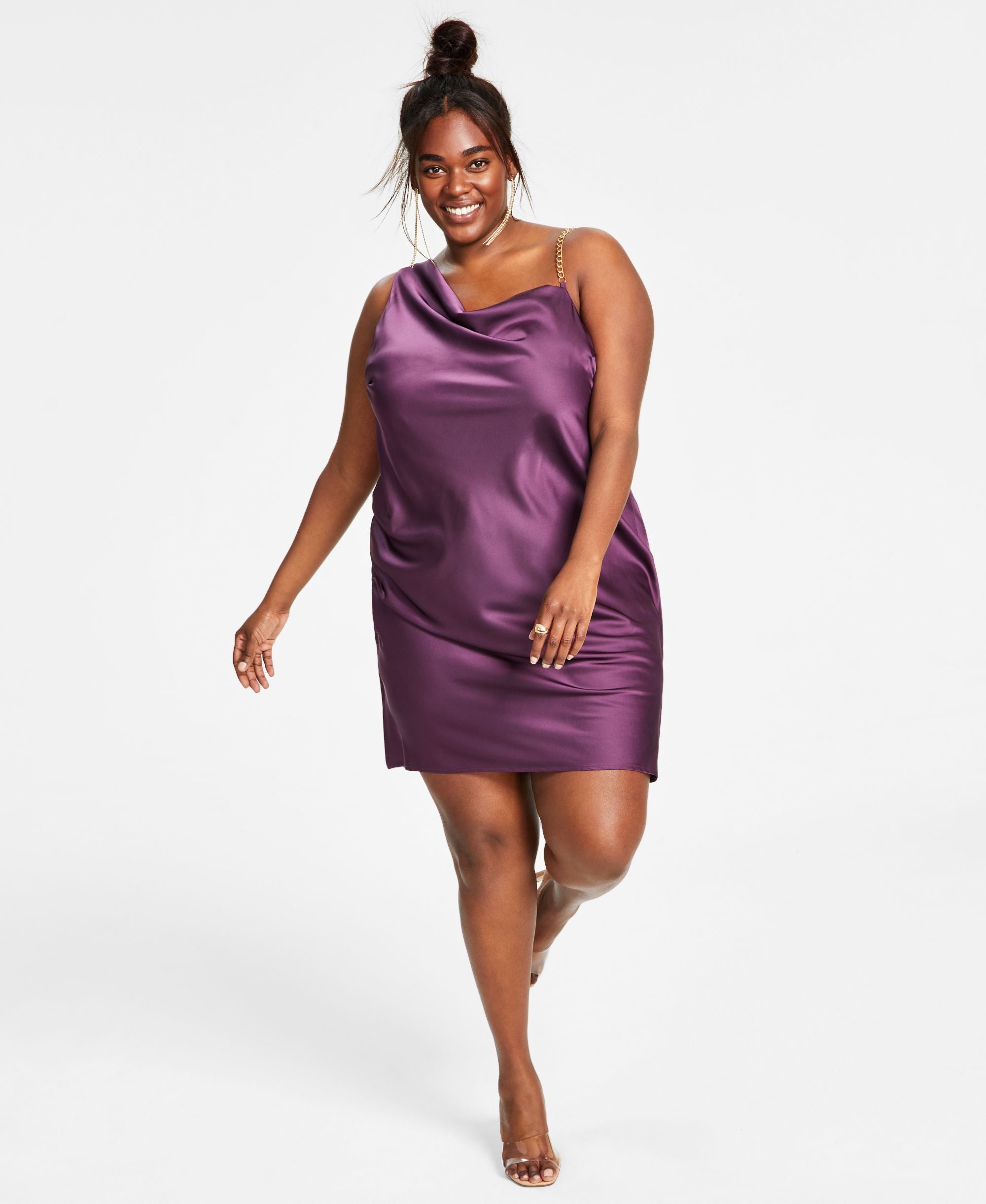 Trendy Plus Size Satin Chain-Strap Slip Dress