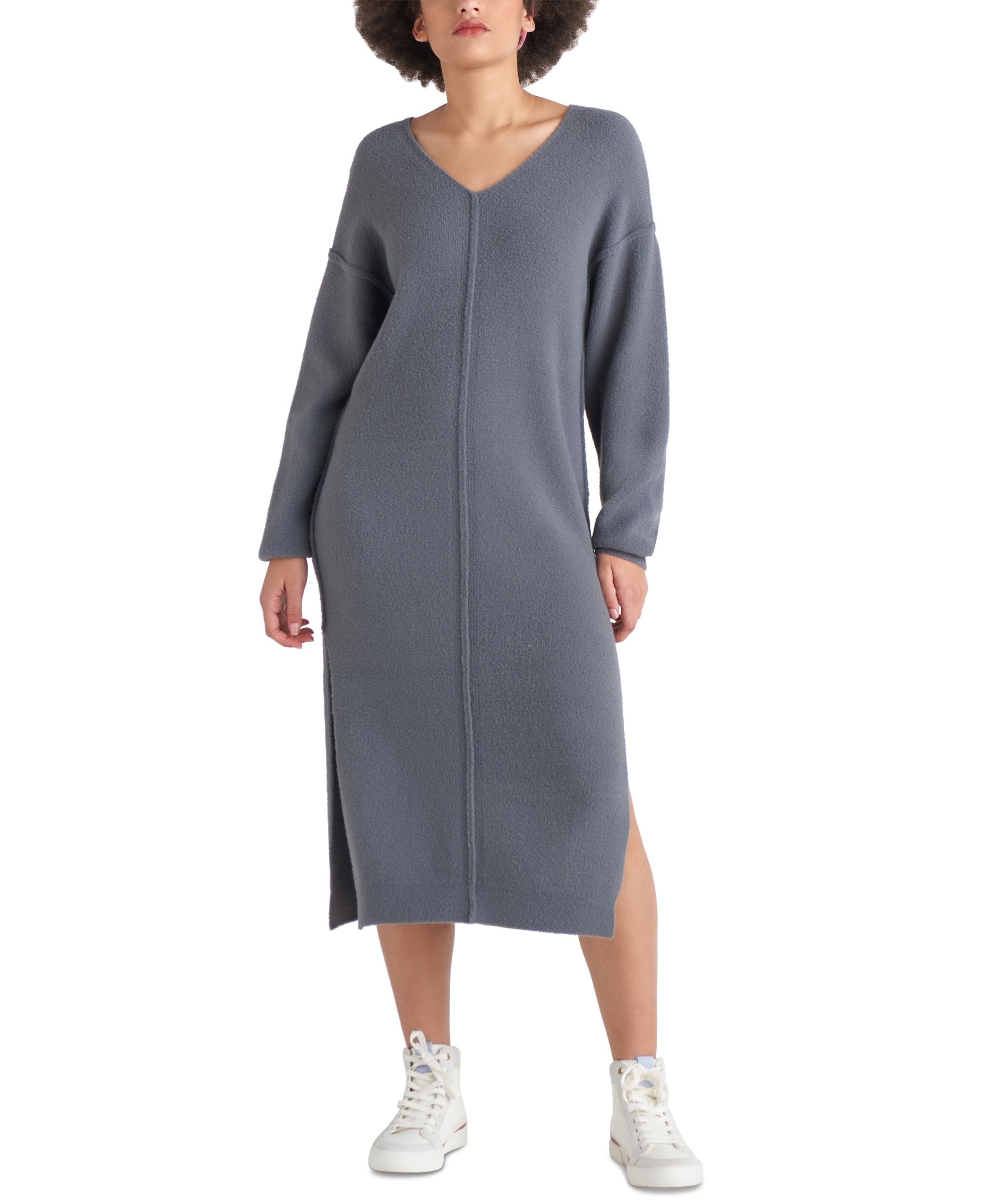 Black Tape Womens Exposed Seam Midi Sweater Dress