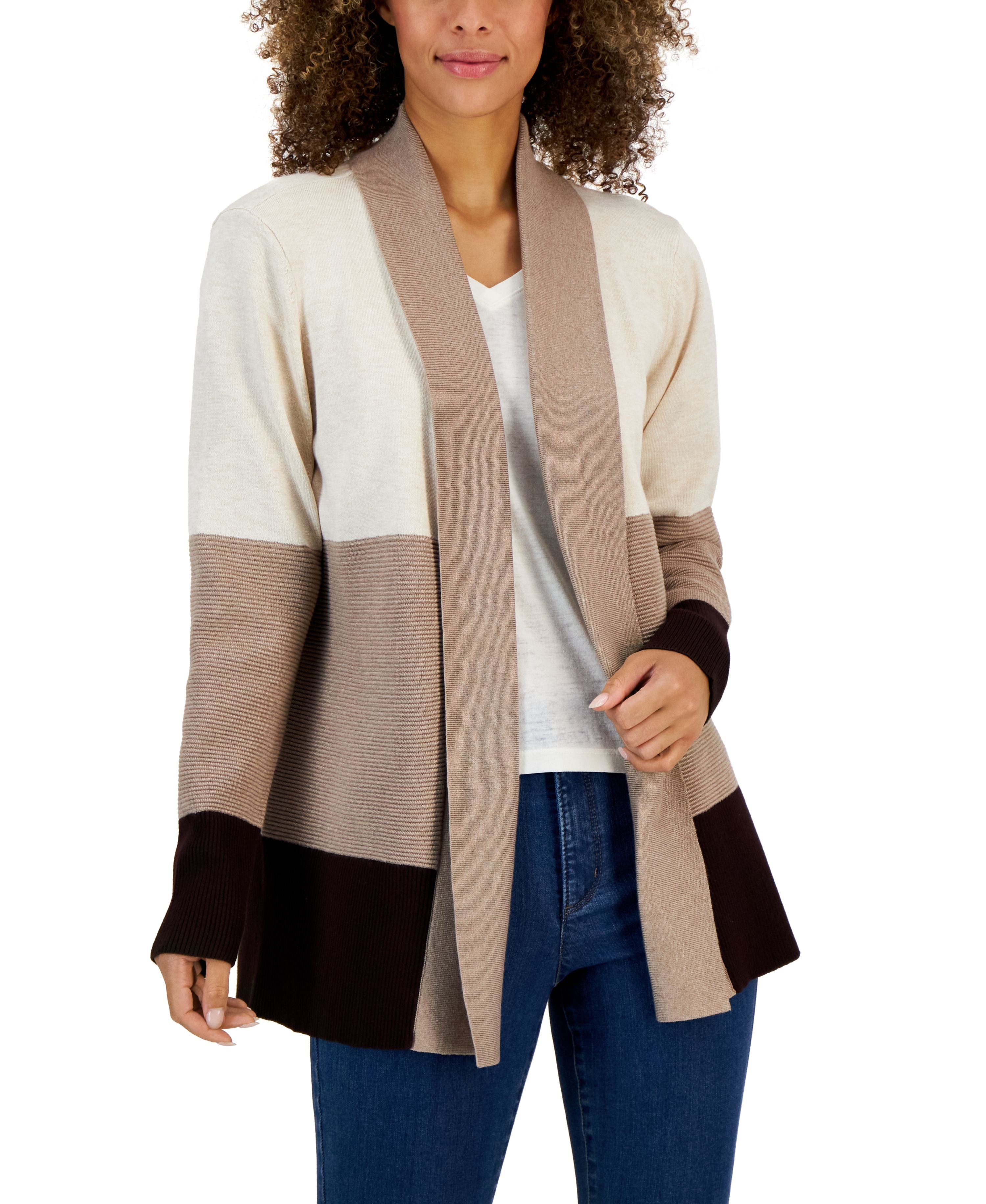 Women's Colorblocked Open-Front Cardigan Sweater