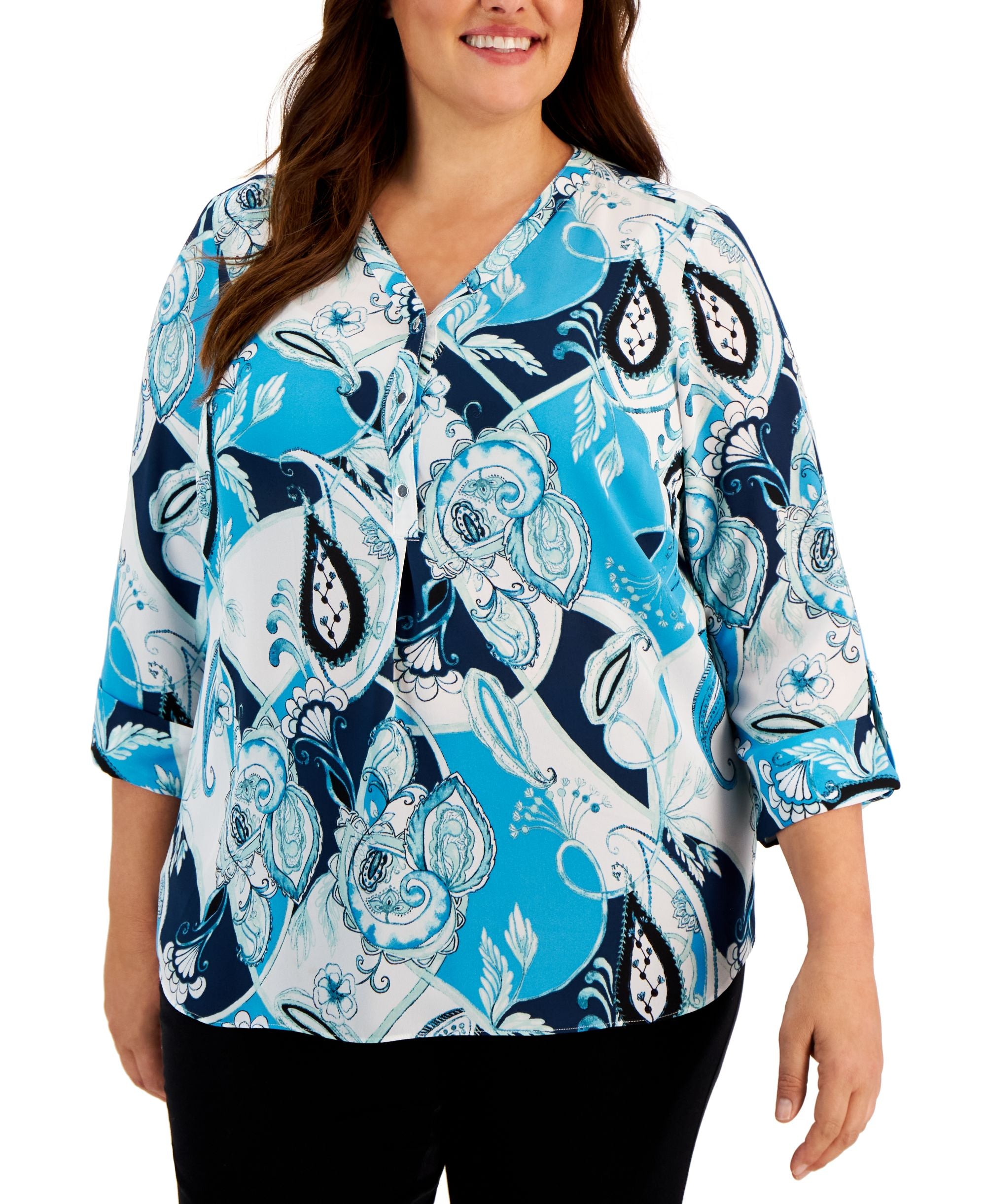 JM Collection Plus Size Printed Utility Top