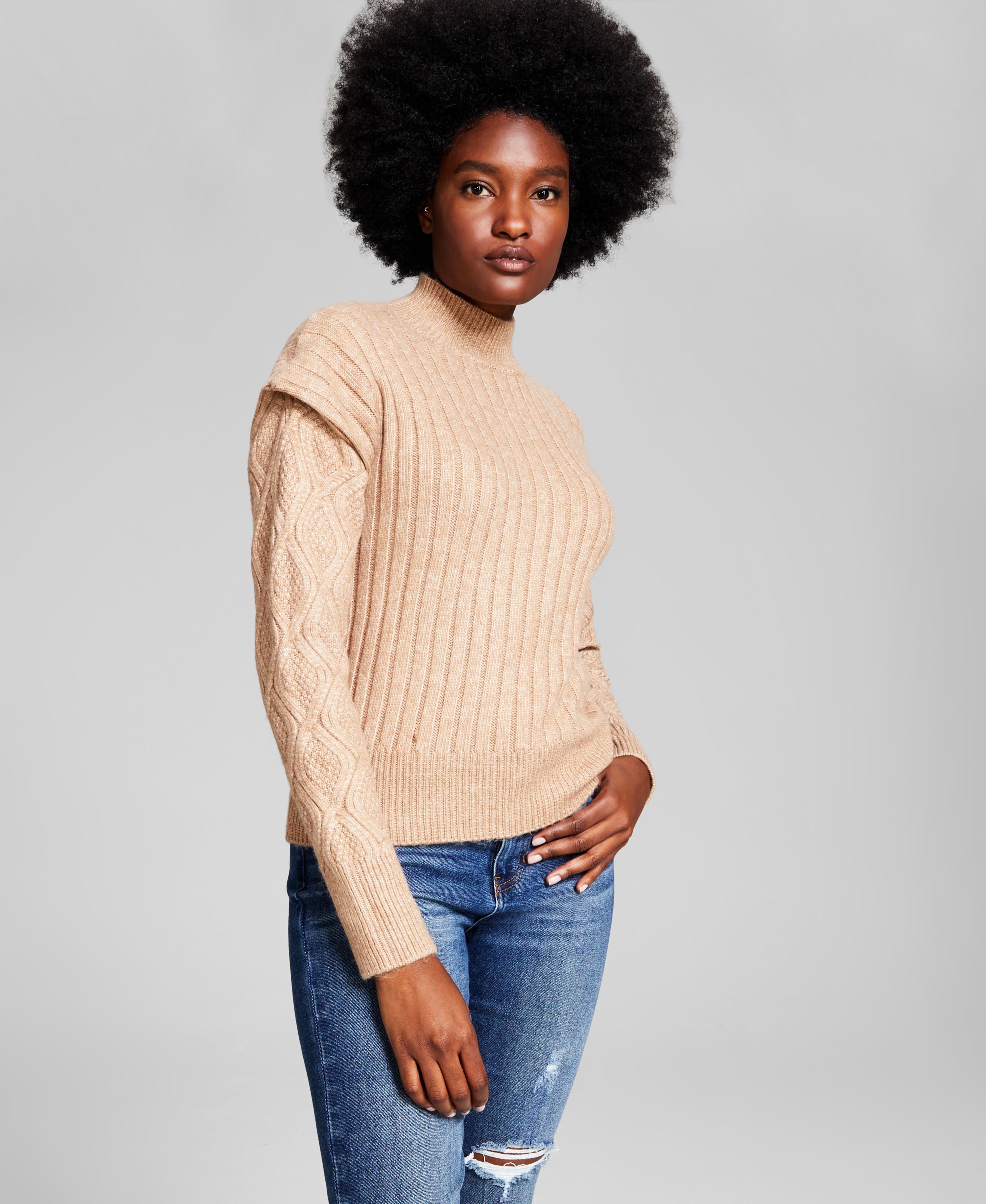 Women's Puff-Shoulder Long-Sleeve Sweater