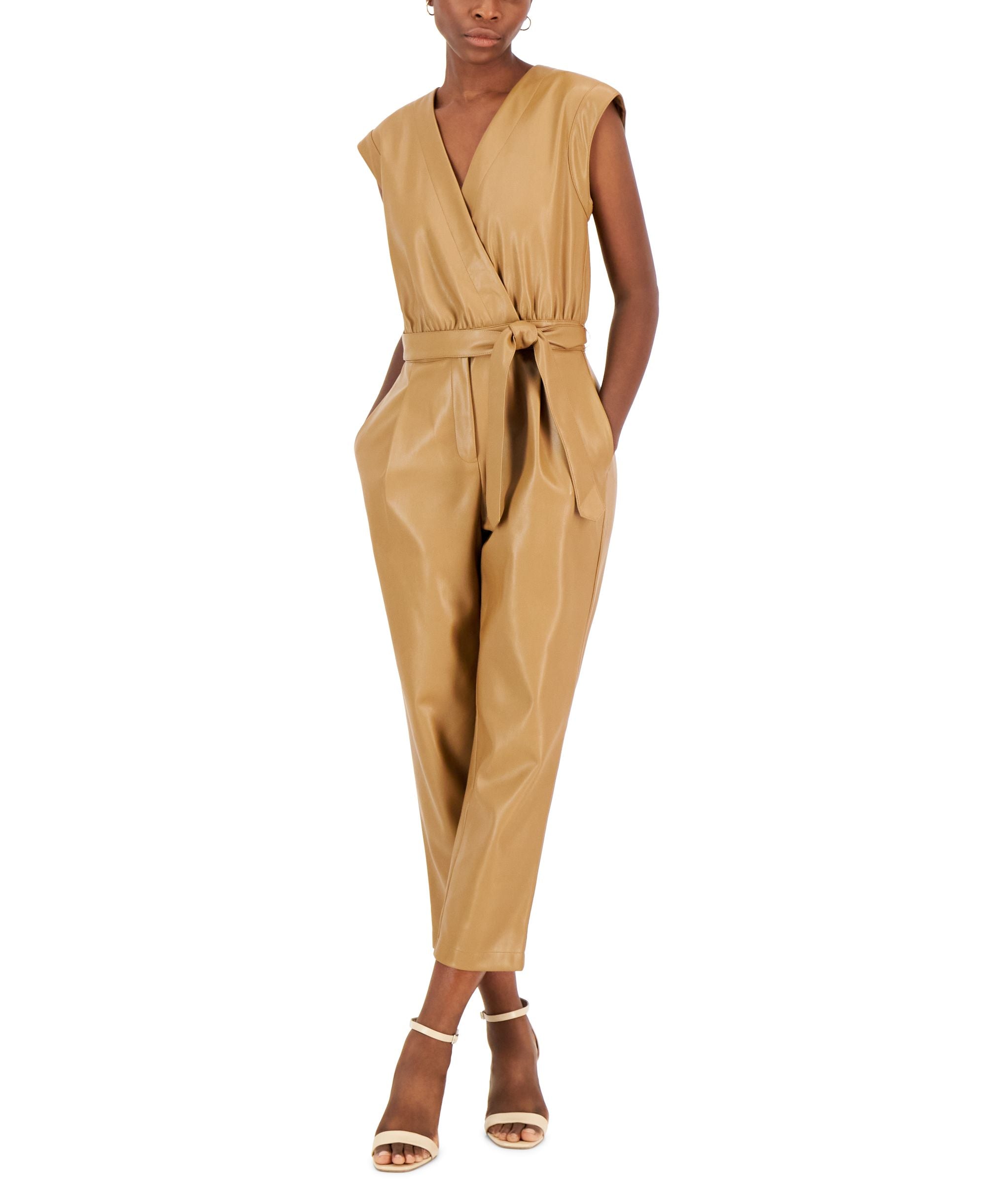 INC International Concepts Womens Faux Leather Jumpsuit