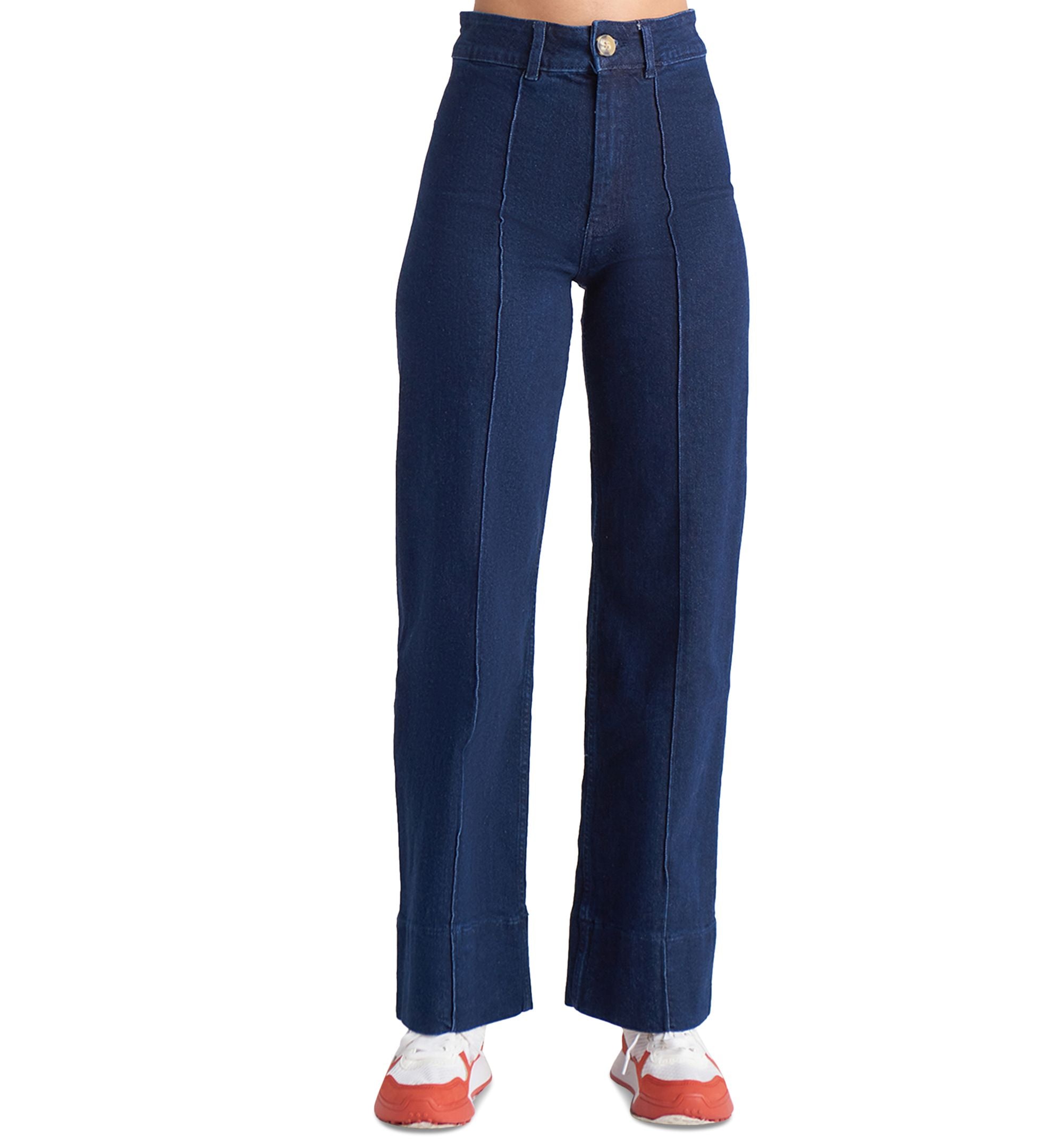Black Tape Womens High-Rise Wide-Leg Seam-Front Jeans