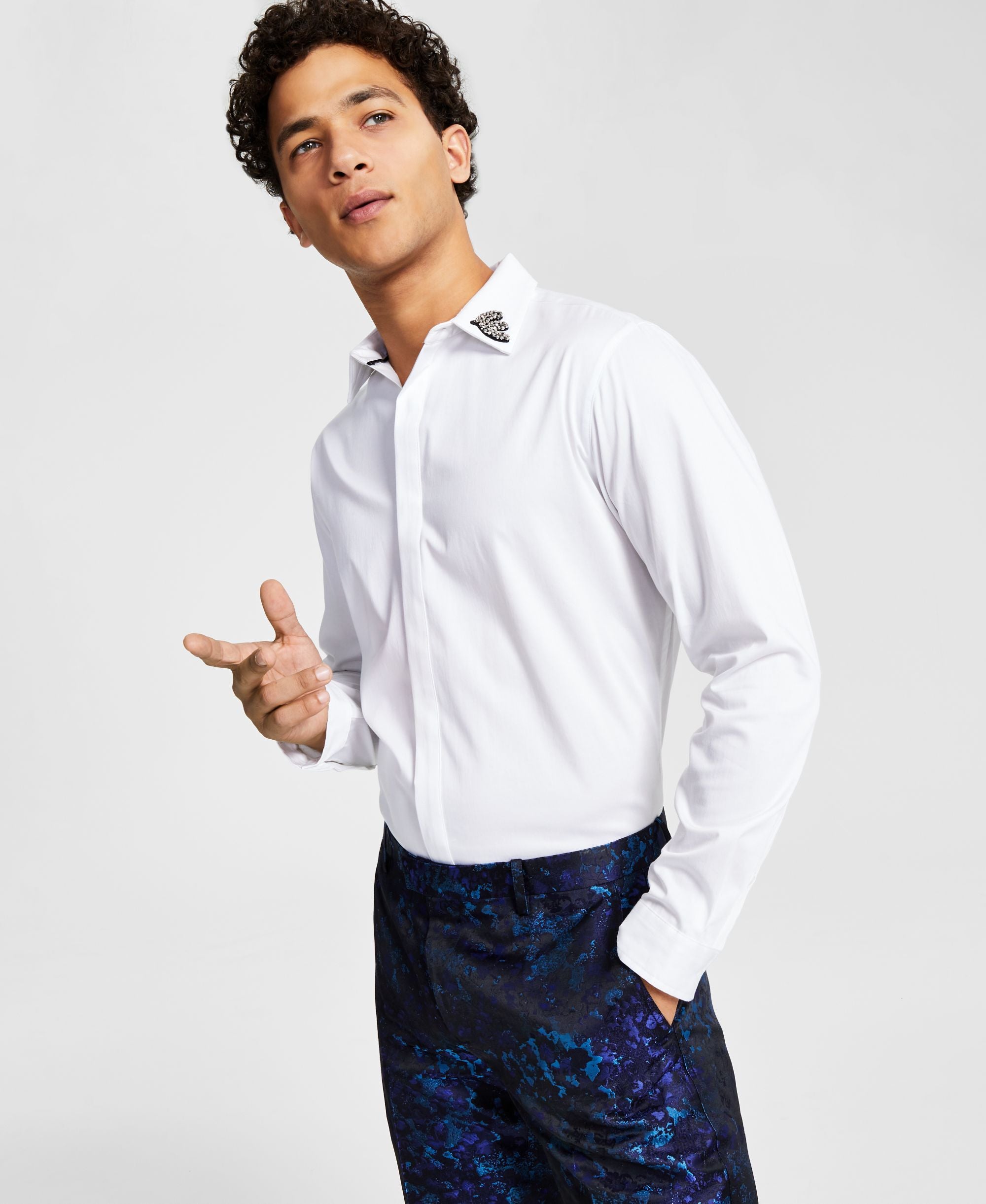 INC International Concepts Mens Long Sleeve Embellished Collar Shirt