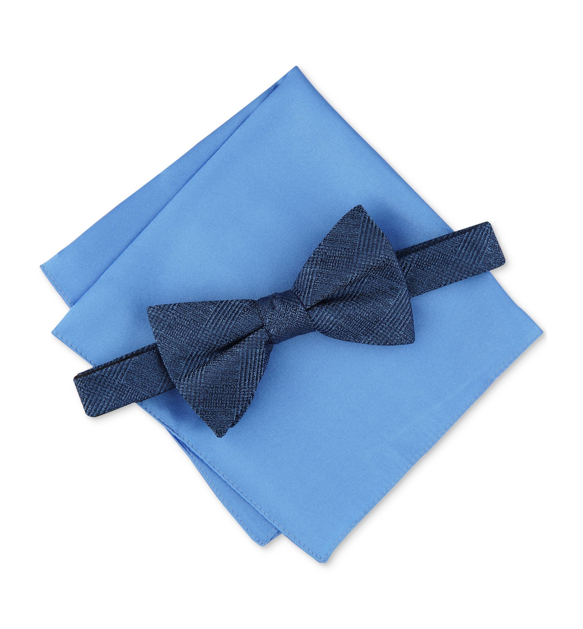 Men's Munroe 2-Pc. Plaid Pre-Tied Bow Tie & Solid Pocket Square Set