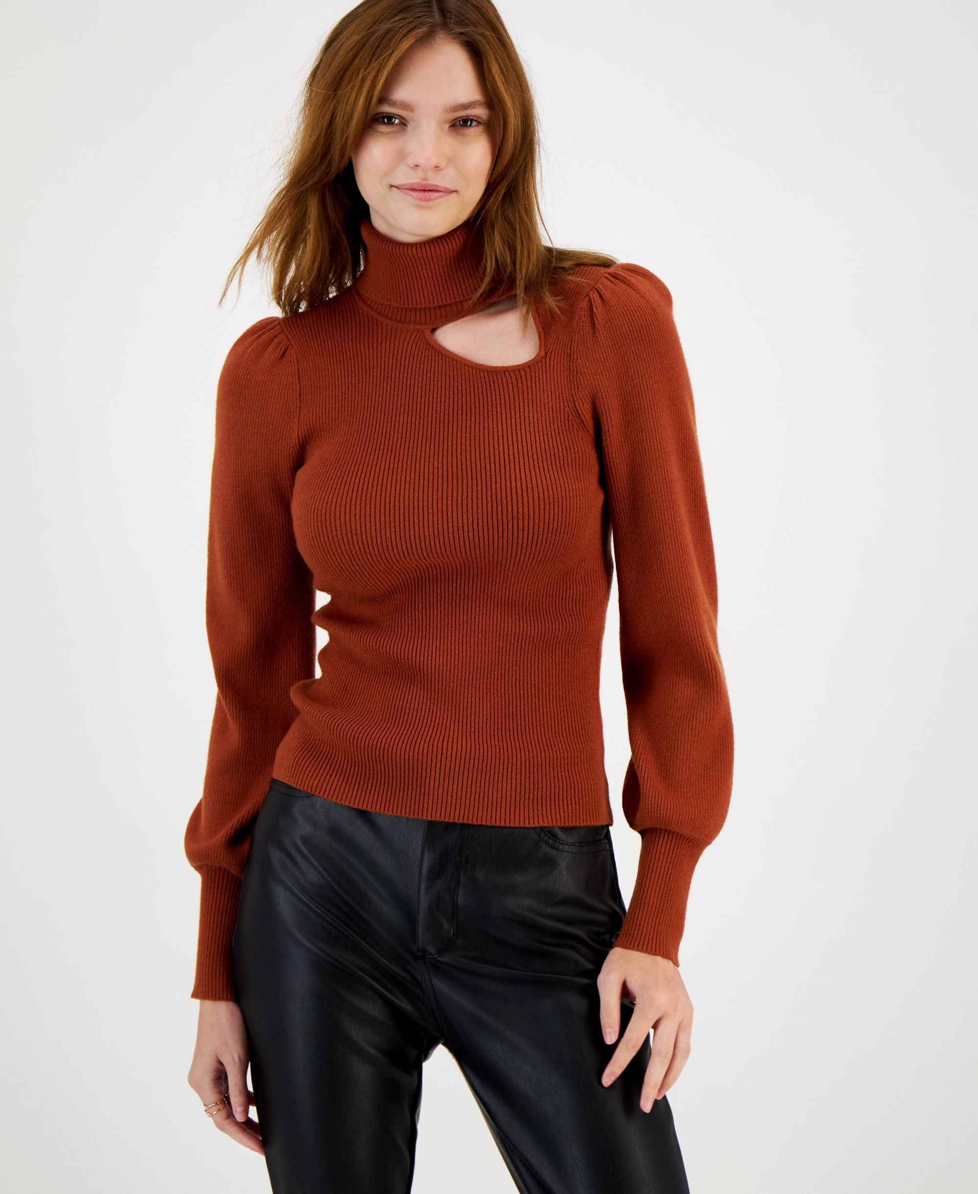 Bar III Womens Cutout Turtleneck Sweater