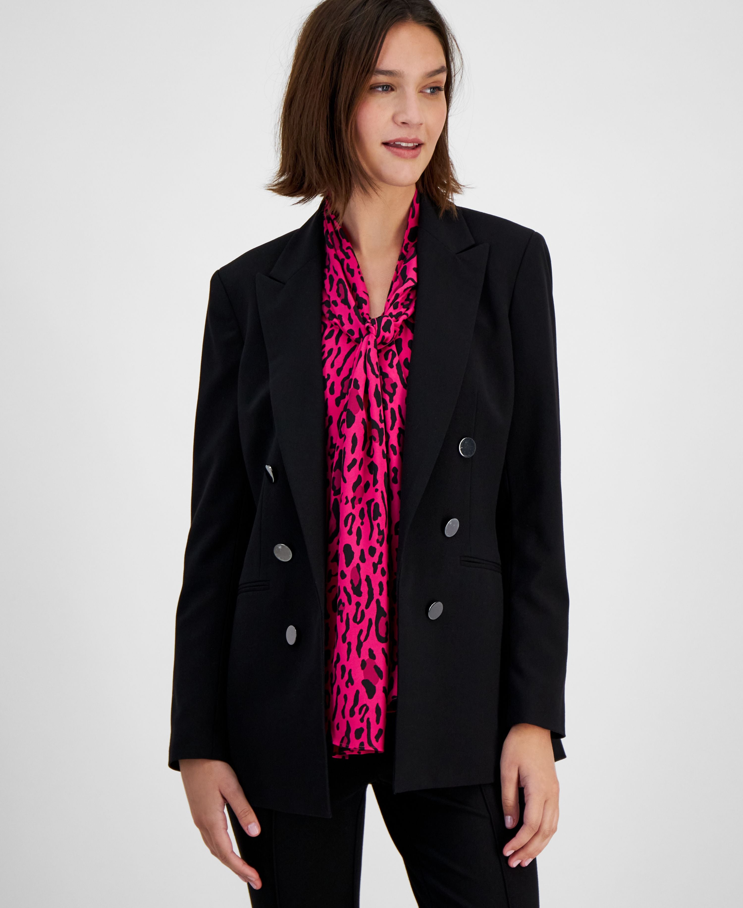 Women's Bi-Stretch Faux-Double-Breasted Jacket
