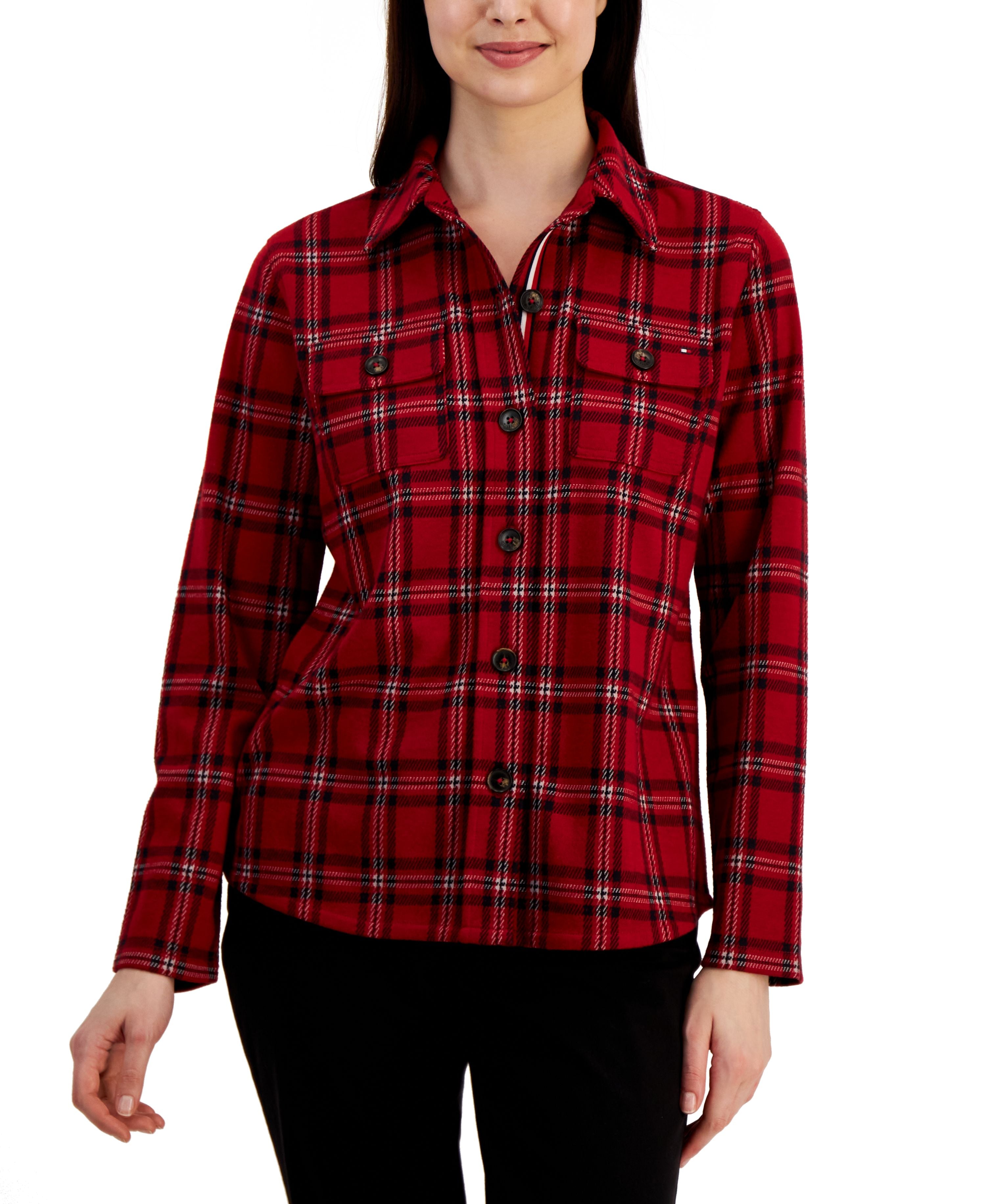 Women's Collared Plaid Shirt Jacket