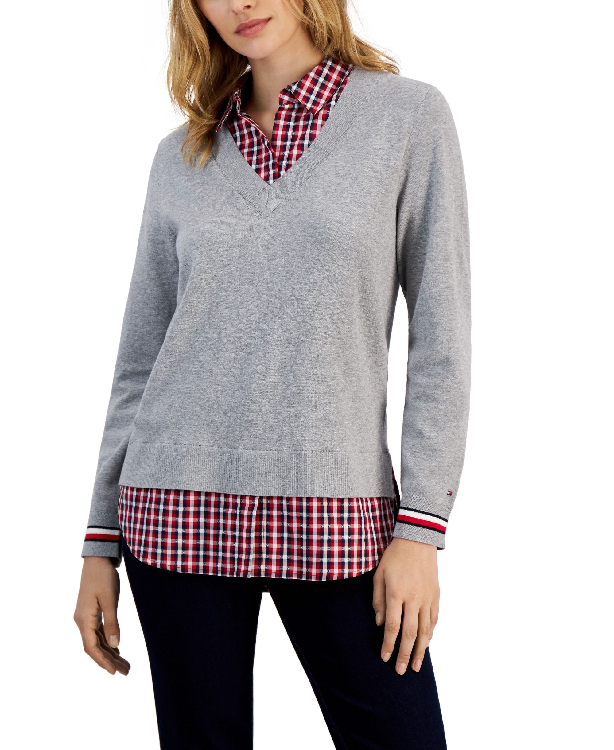 Tommy Hilfiger Womens Cotton Layered Look Sweater