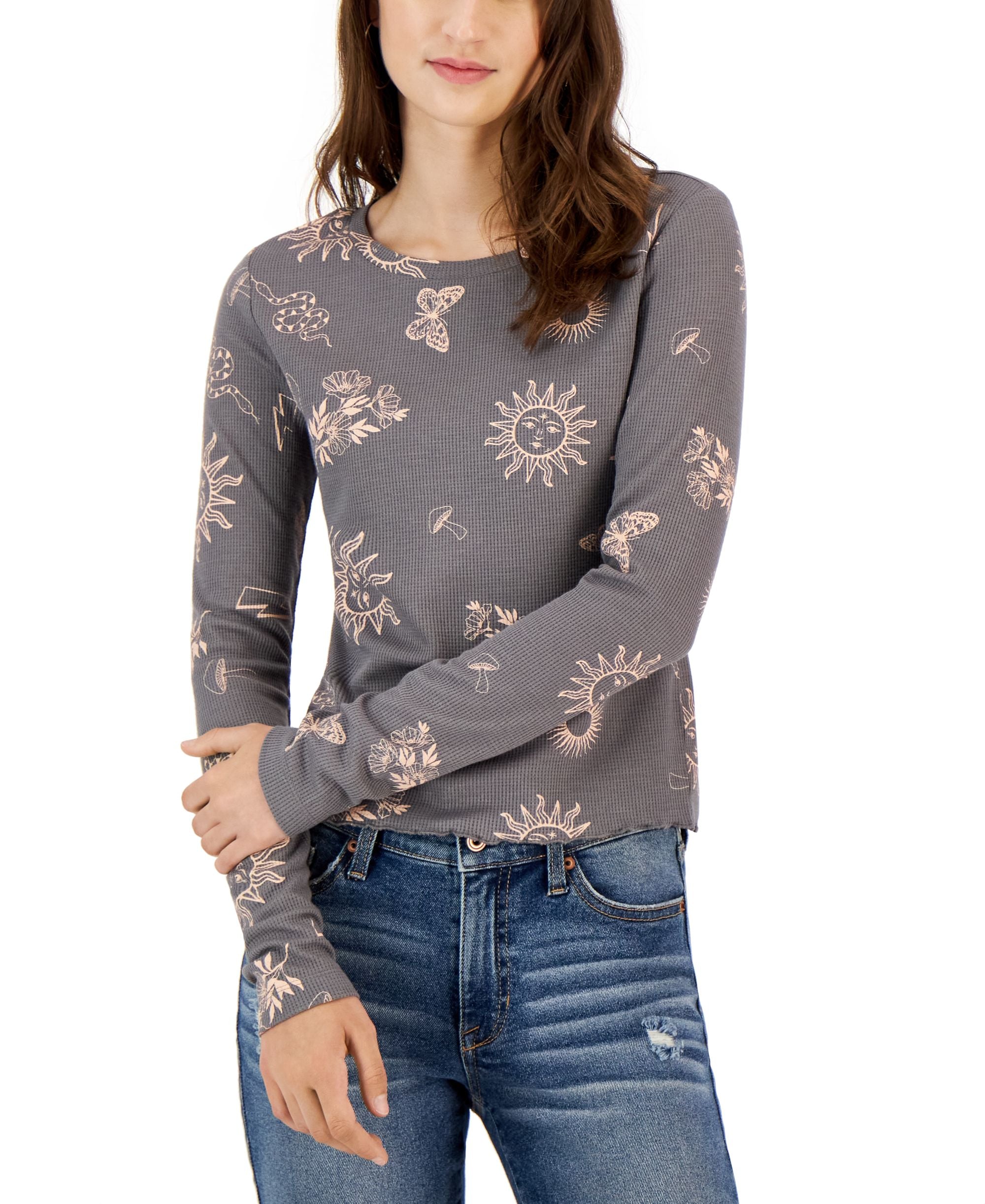 Juniors' Butterfly-Print Long-Sleeve T-Shirt