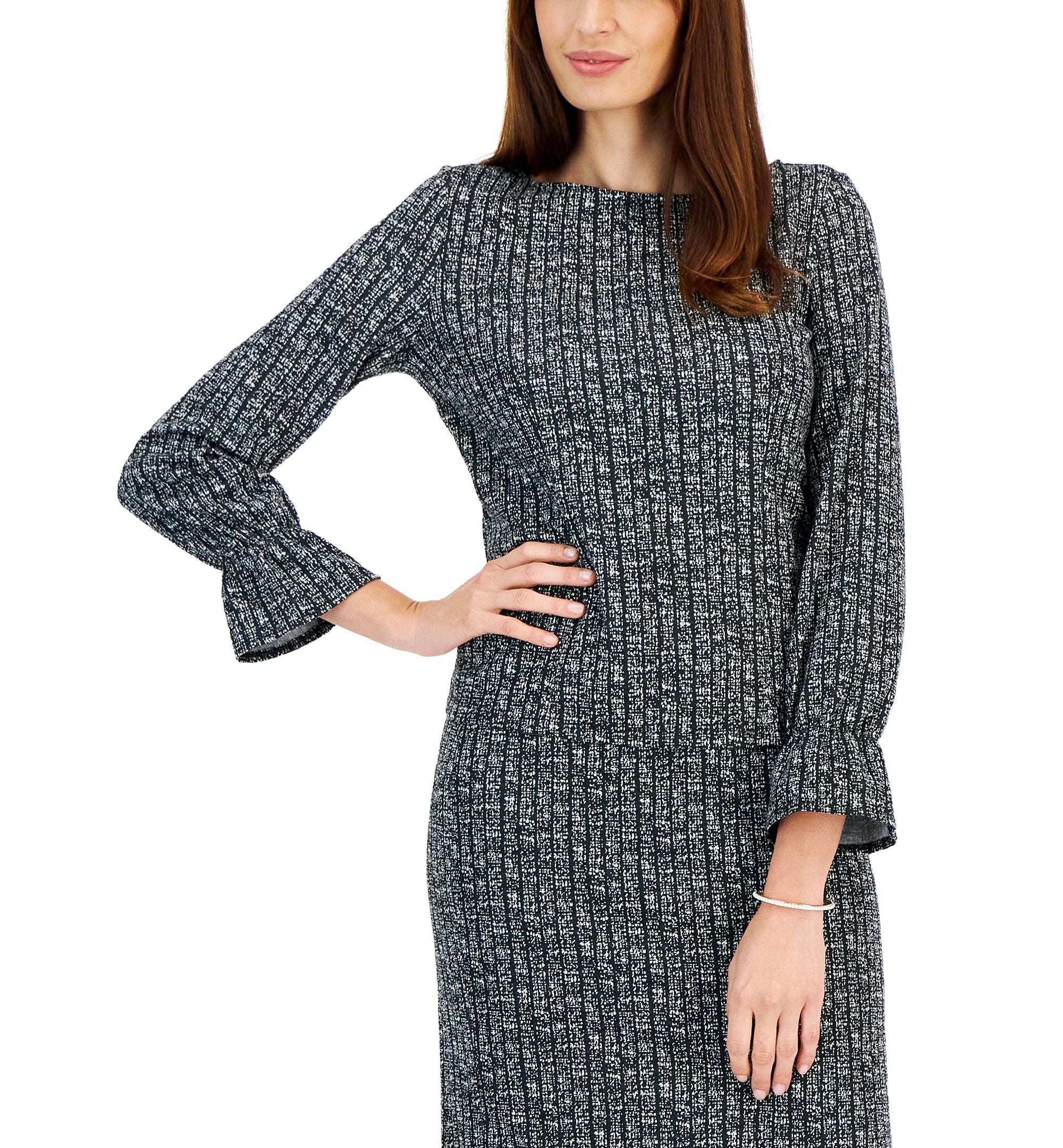 Women's Printed Boat-Neck Bell-Sleeve Top