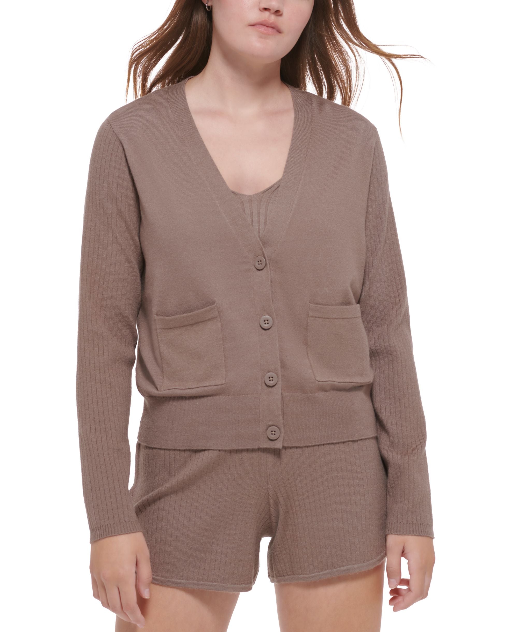 Women's Ribbed-Sleeve Button-Front Cardigan