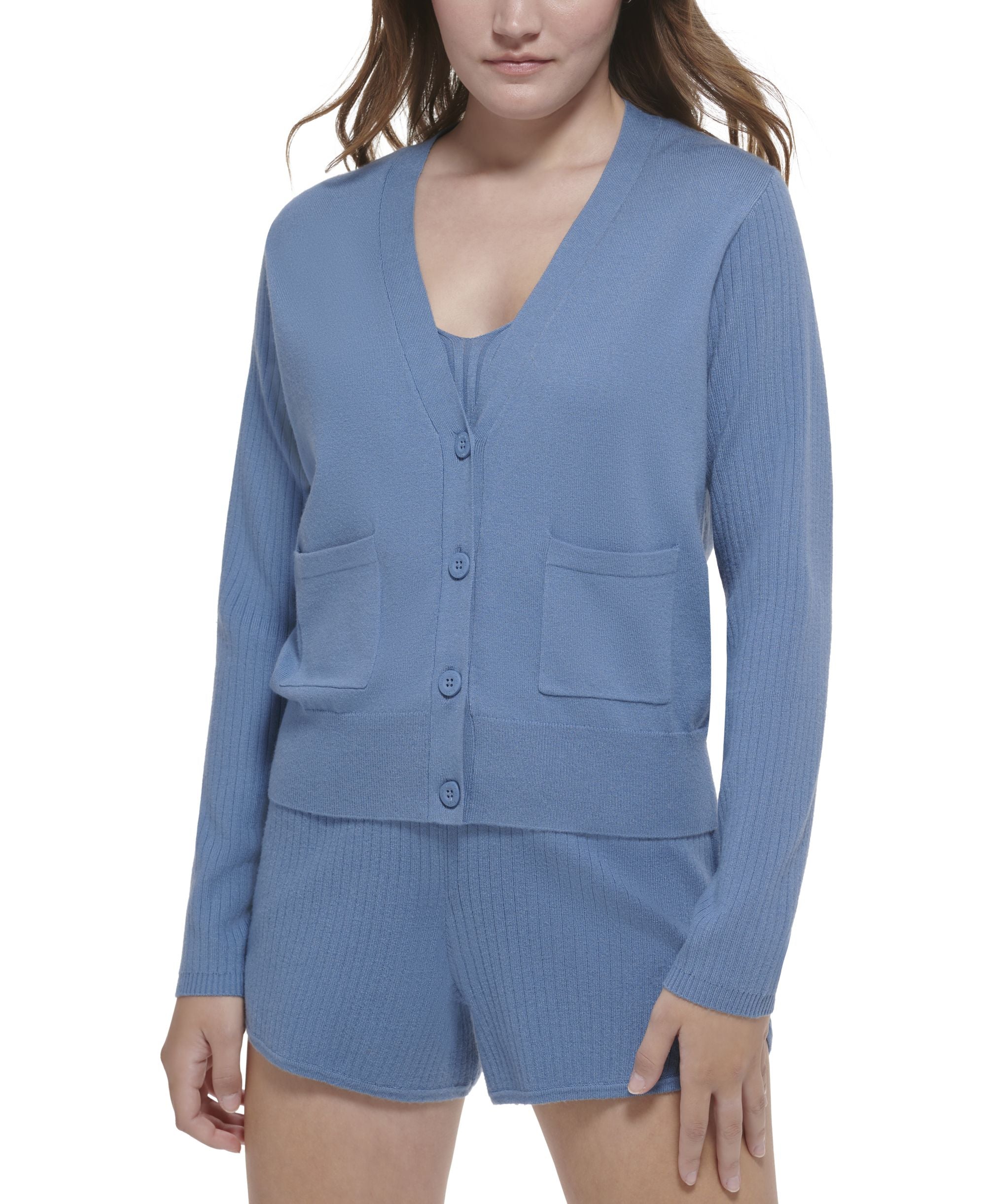 Women's Ribbed-Sleeve Button-Front Cardigan