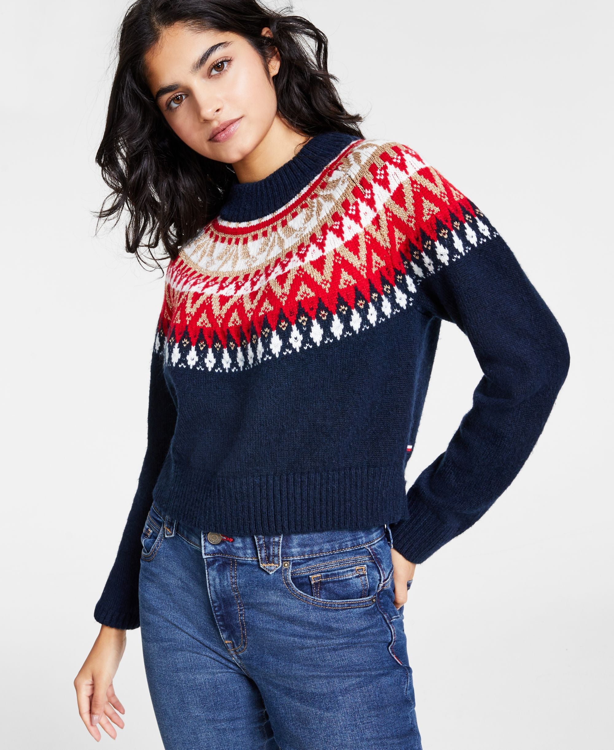 Tommy Hilfiger Womens Half Snowflake Raglan Sweater