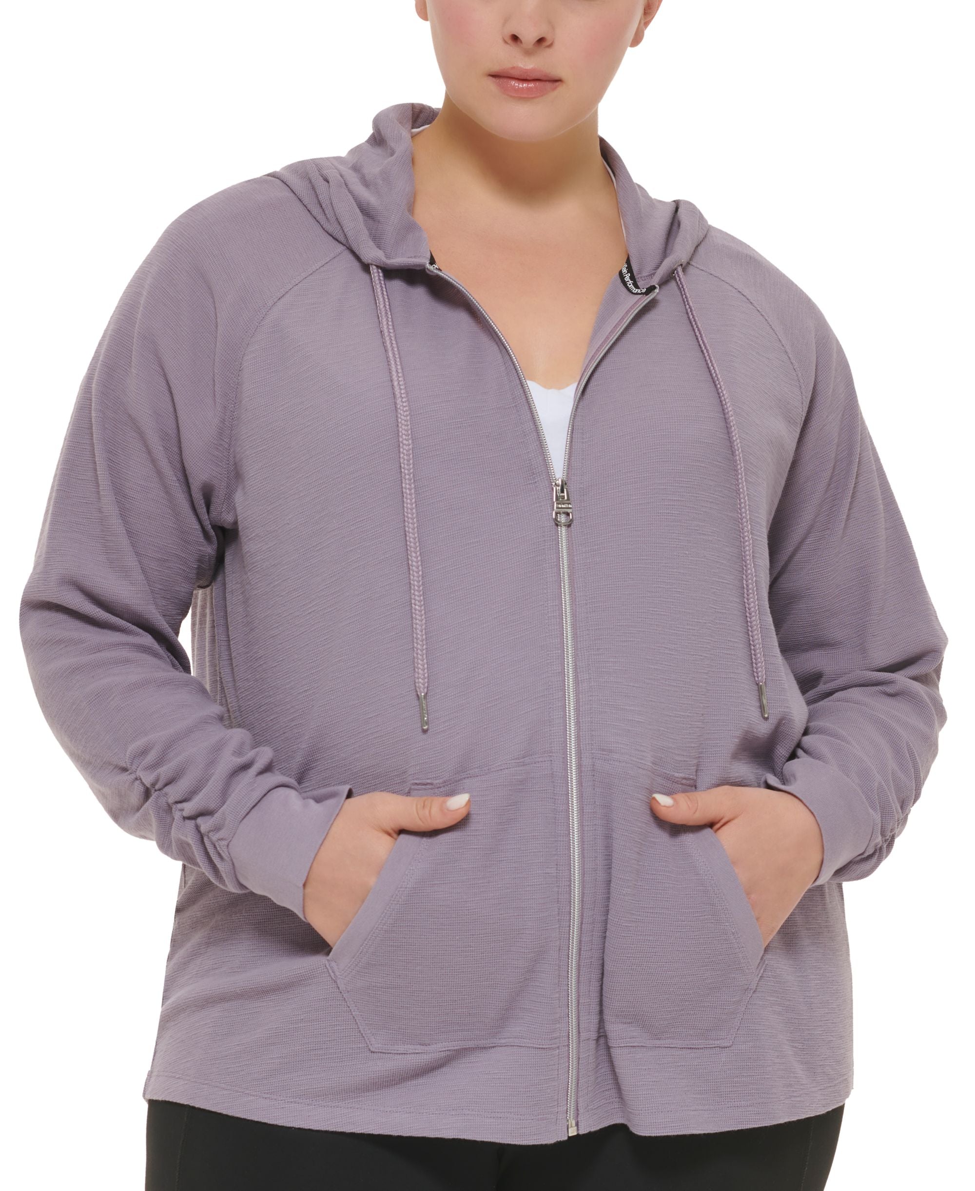 Plus Size Ruched-Sleeve Zip Hoodie