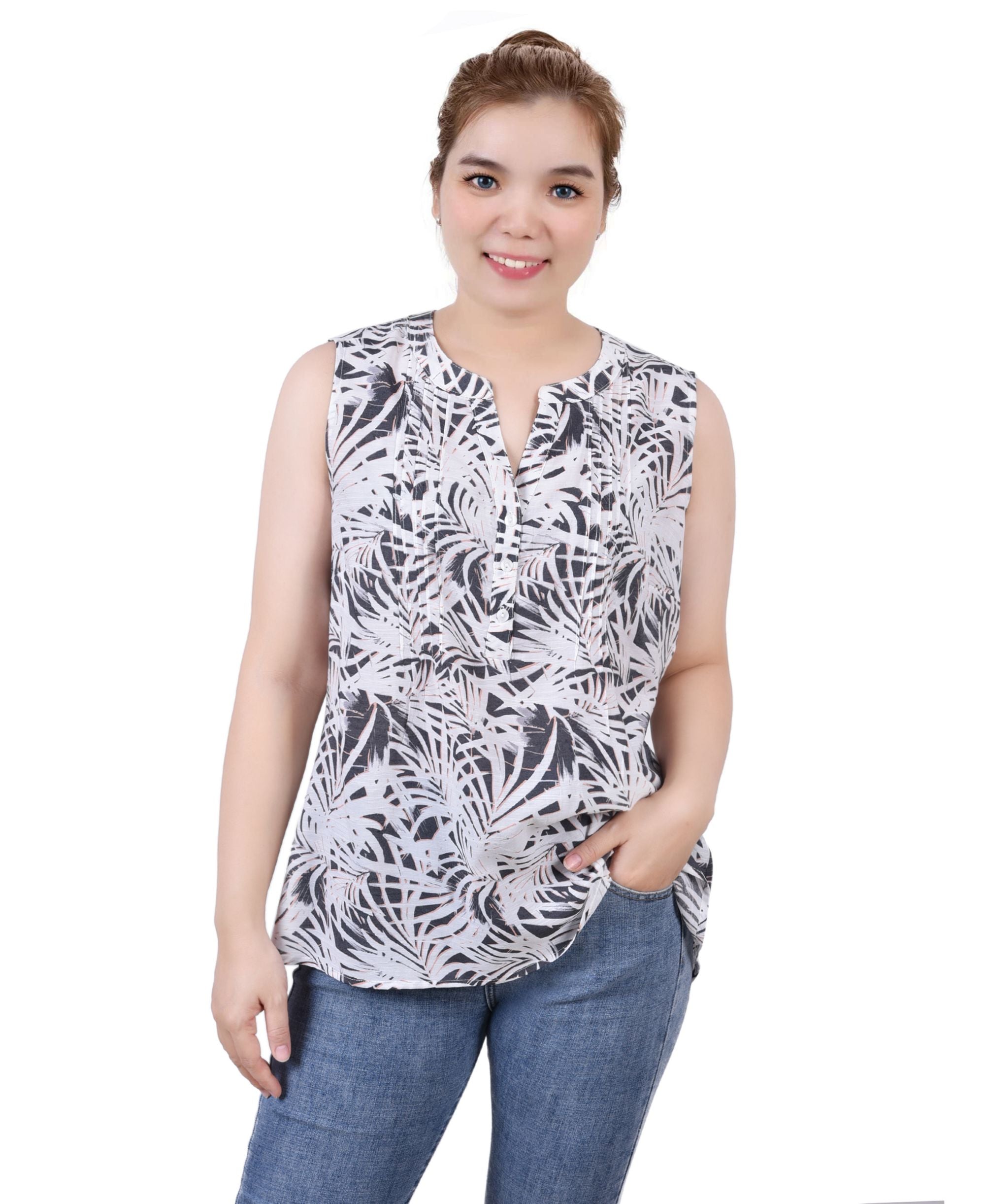 NY Collection Petite Sleeveless Pintucked Blouse