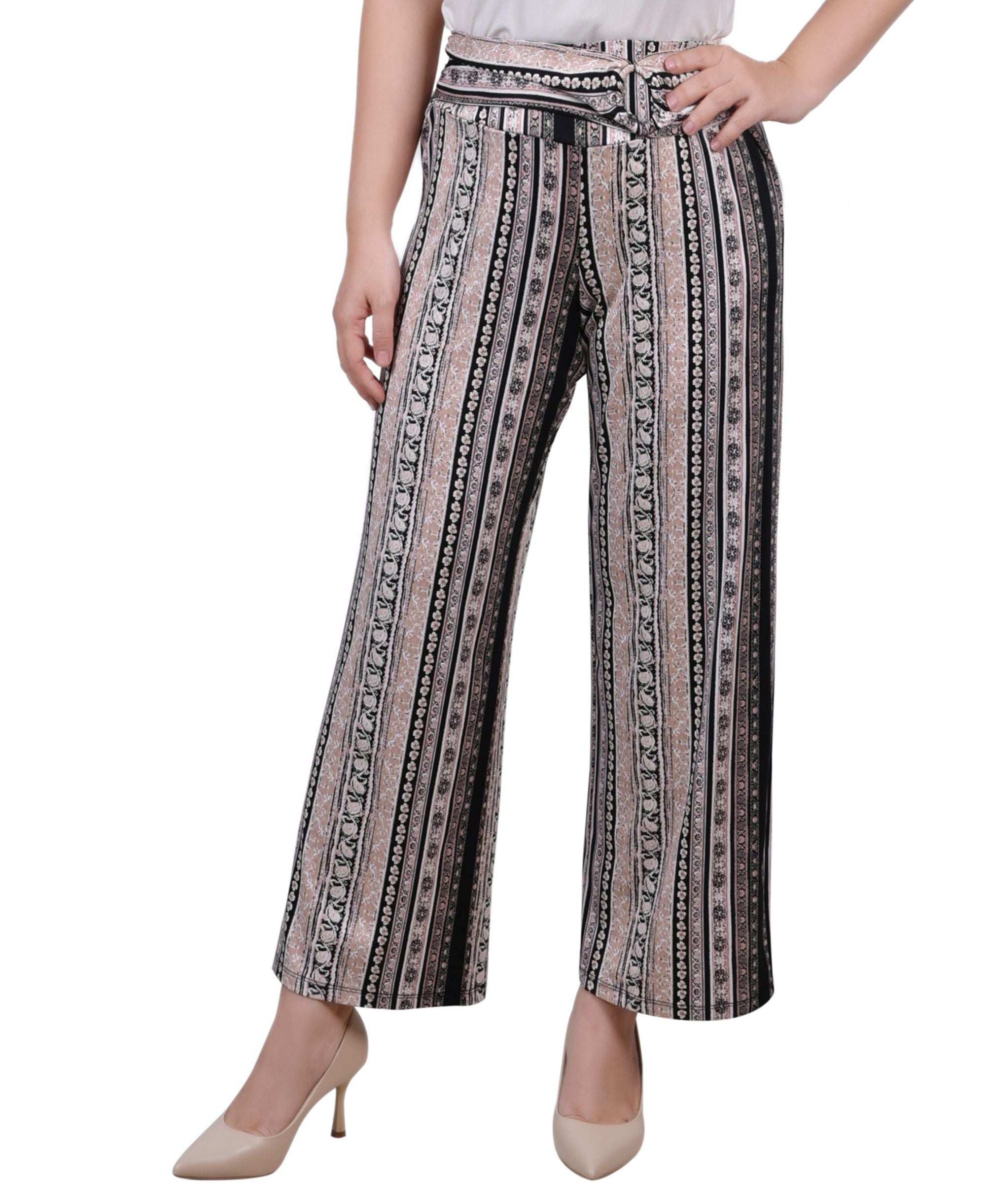 Petite Cropped Pull On Pants with Sash
