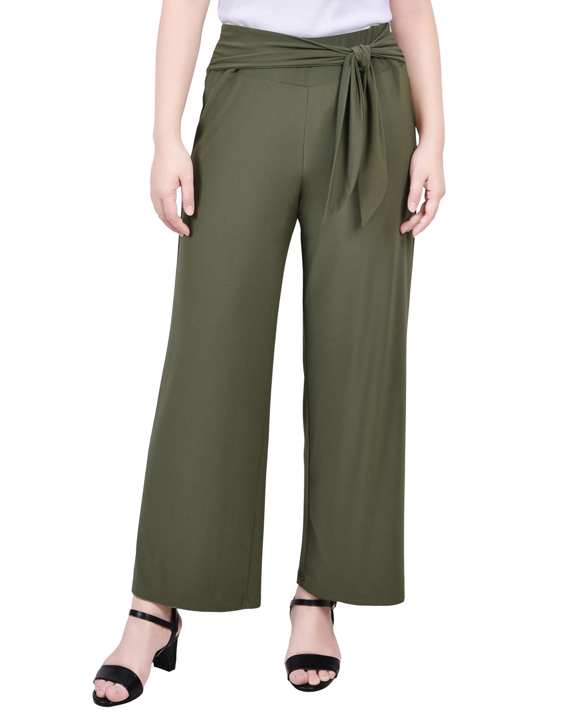 NY Collection Petite Cropped Pull On Pants With Sash