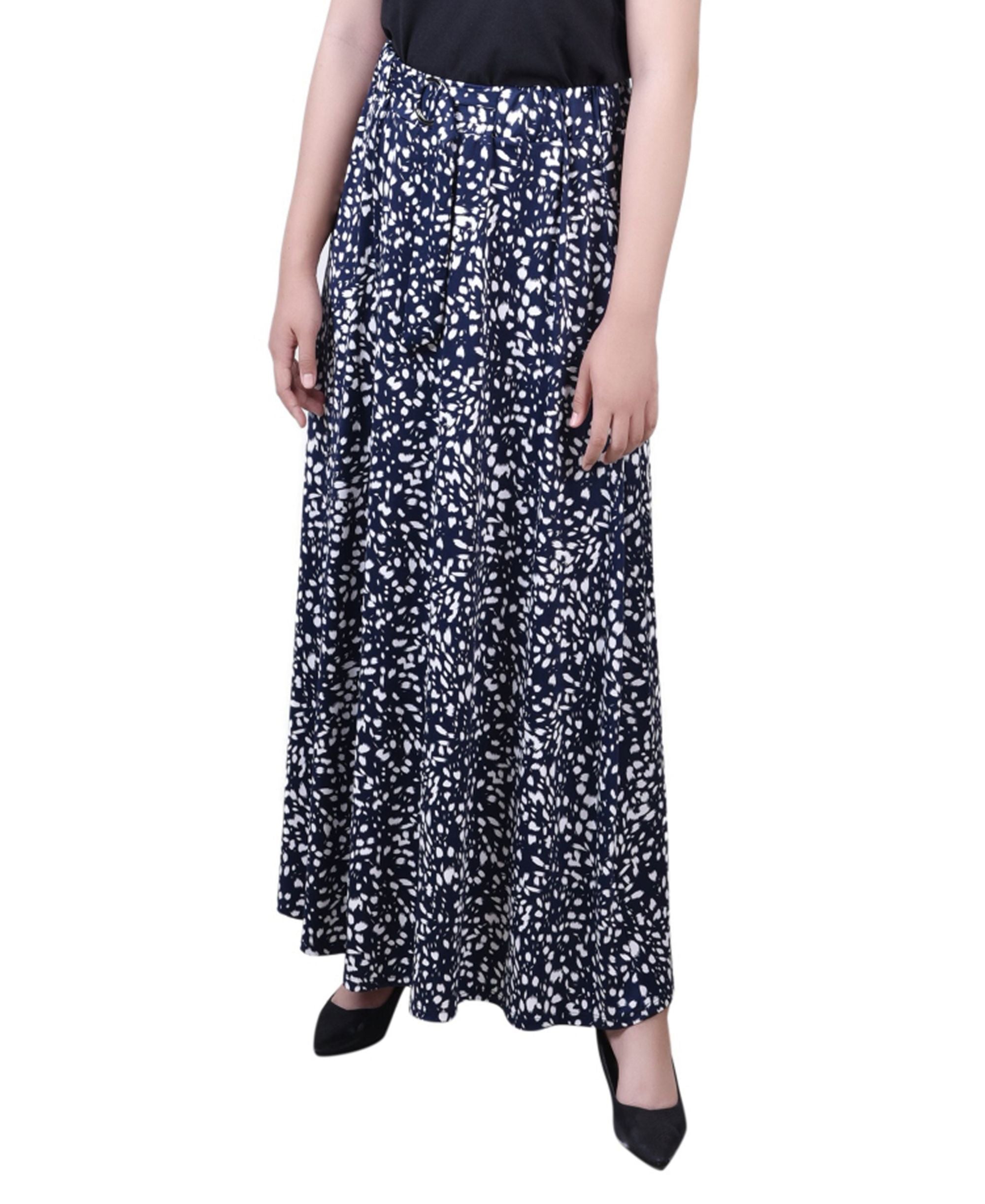 Petite Printed Belted Maxi Skirt