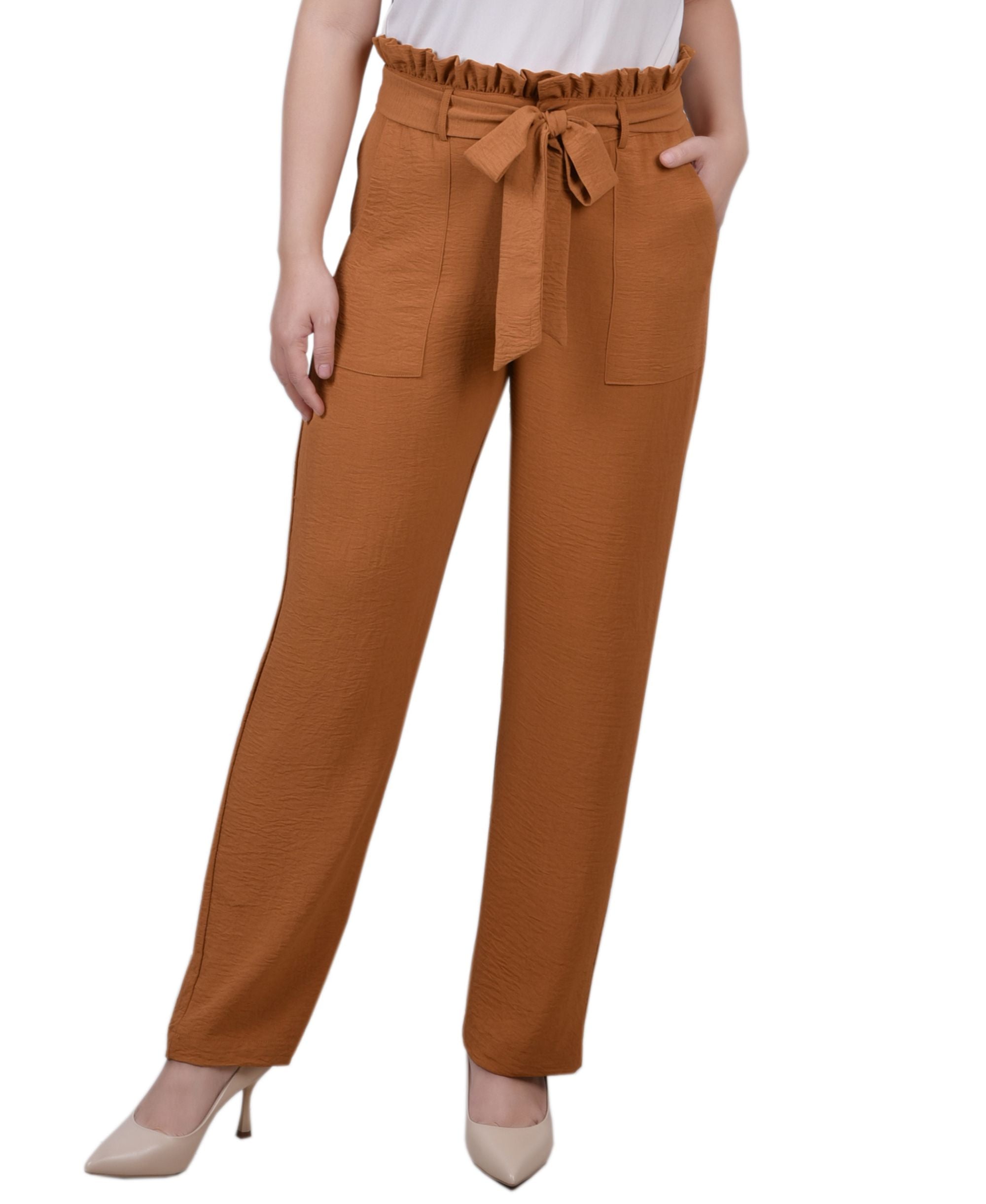 NY Collection Petite Belted Paper Bag Waist Pants
