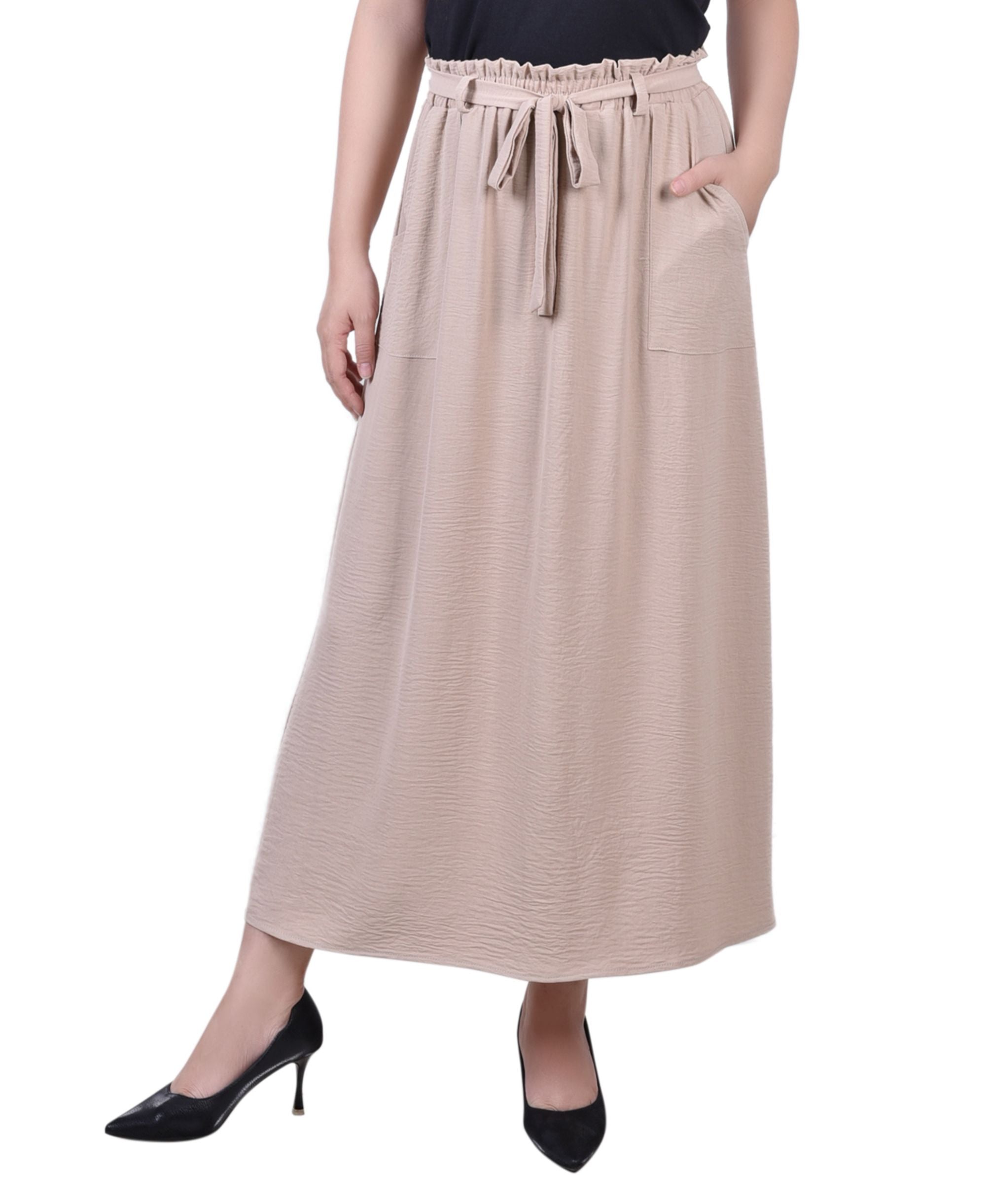 NY Collection Petite Ankle Length Belted A Line Skirt