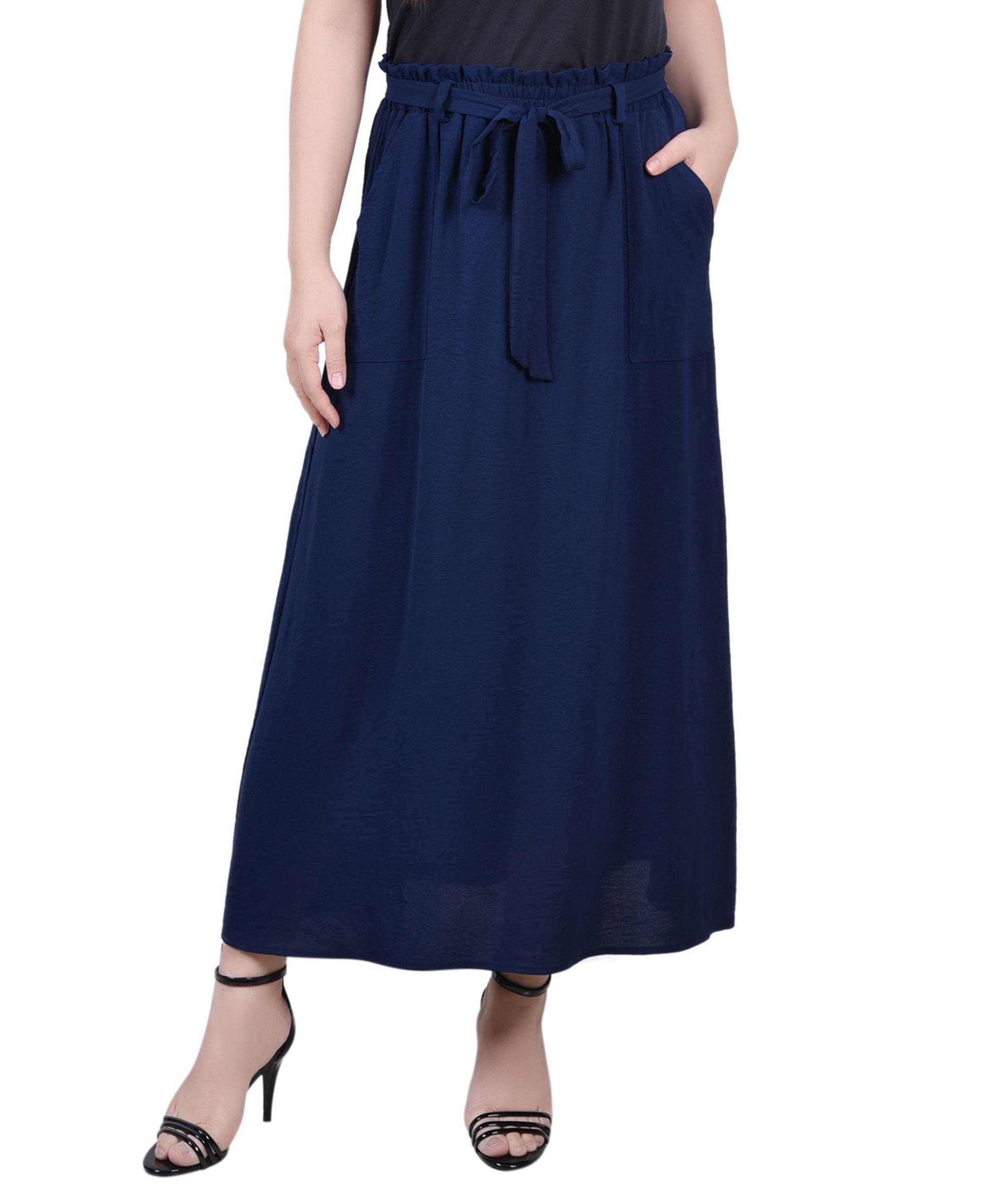 NY Collection Petite Ankle Length Belted A Line Skirt