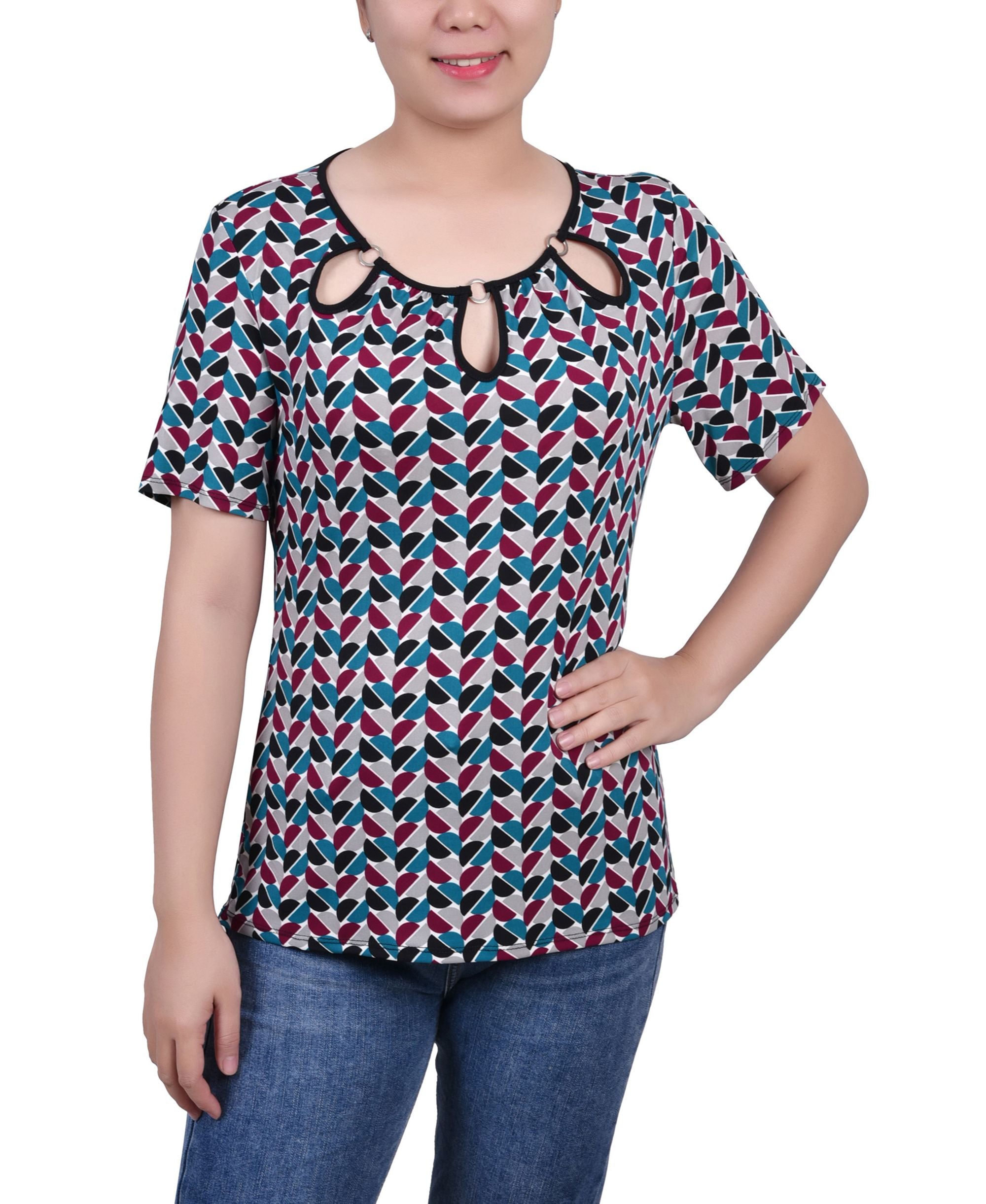 Petite Short Sleeve With Ring Details Top