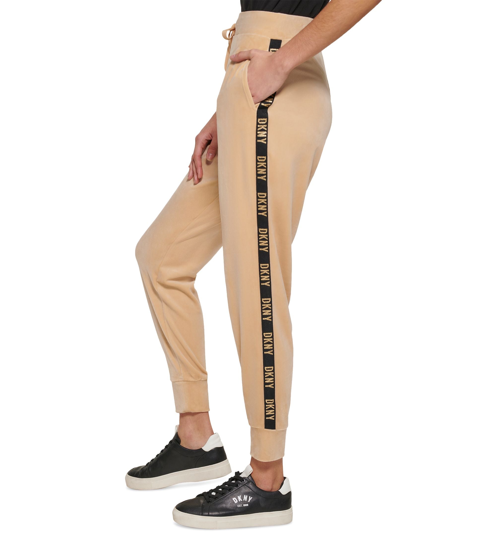 Women's Metallic Logo Trim Velour Jogger Pants