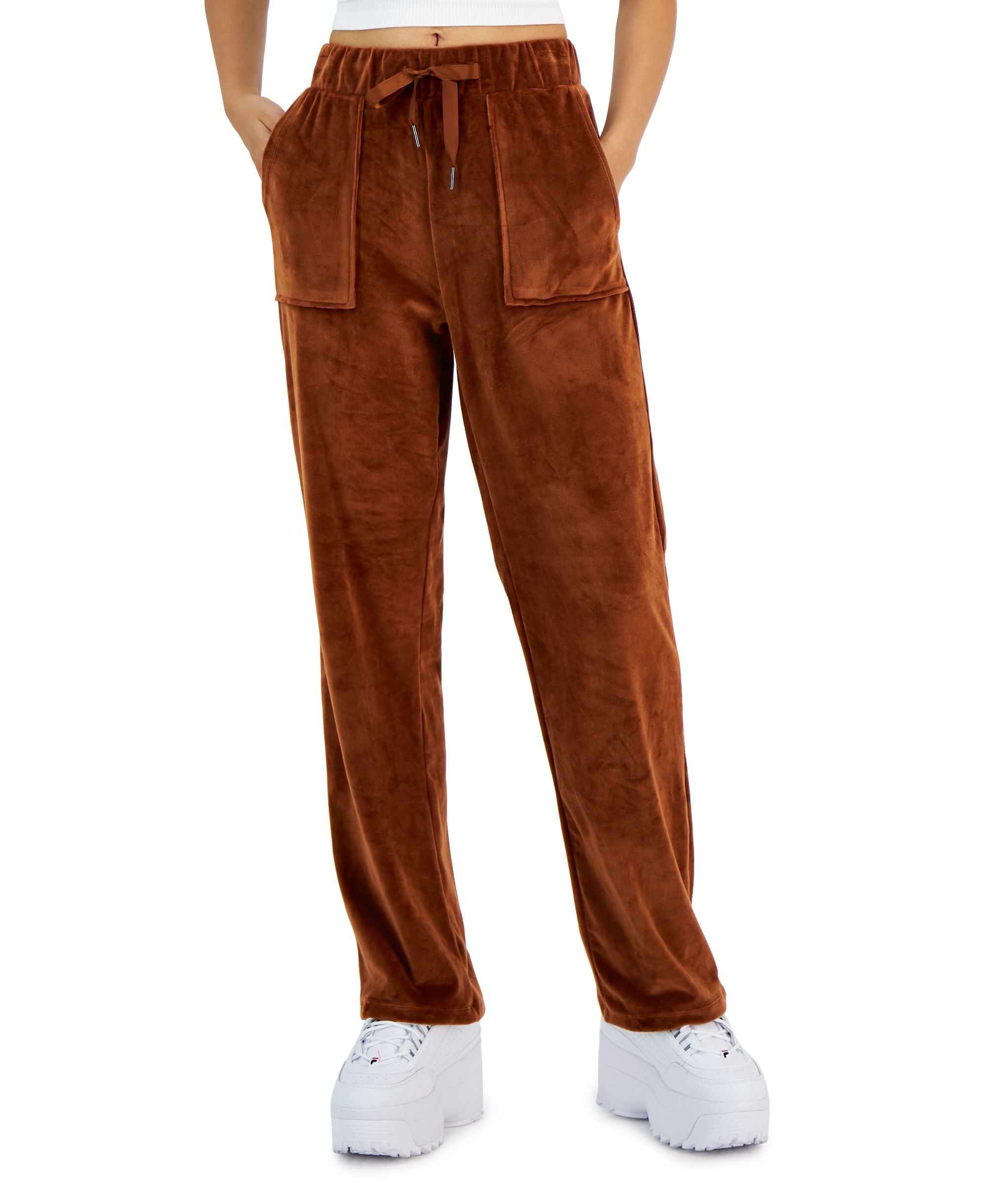 Juniors' Velour Flare-Leg Pull-On Pants