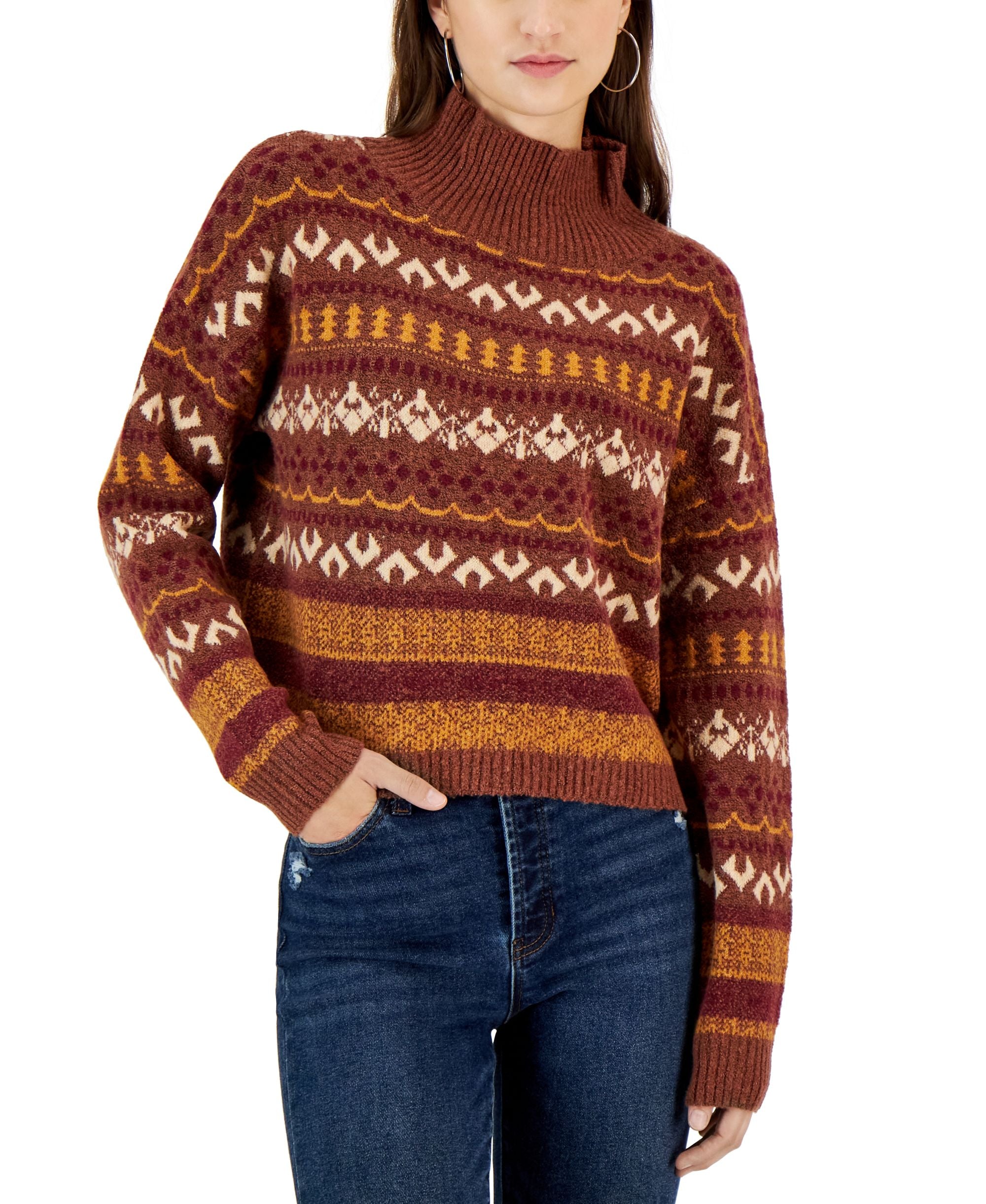 Juniors' Cozy Fair Isle Turtleneck Sweater