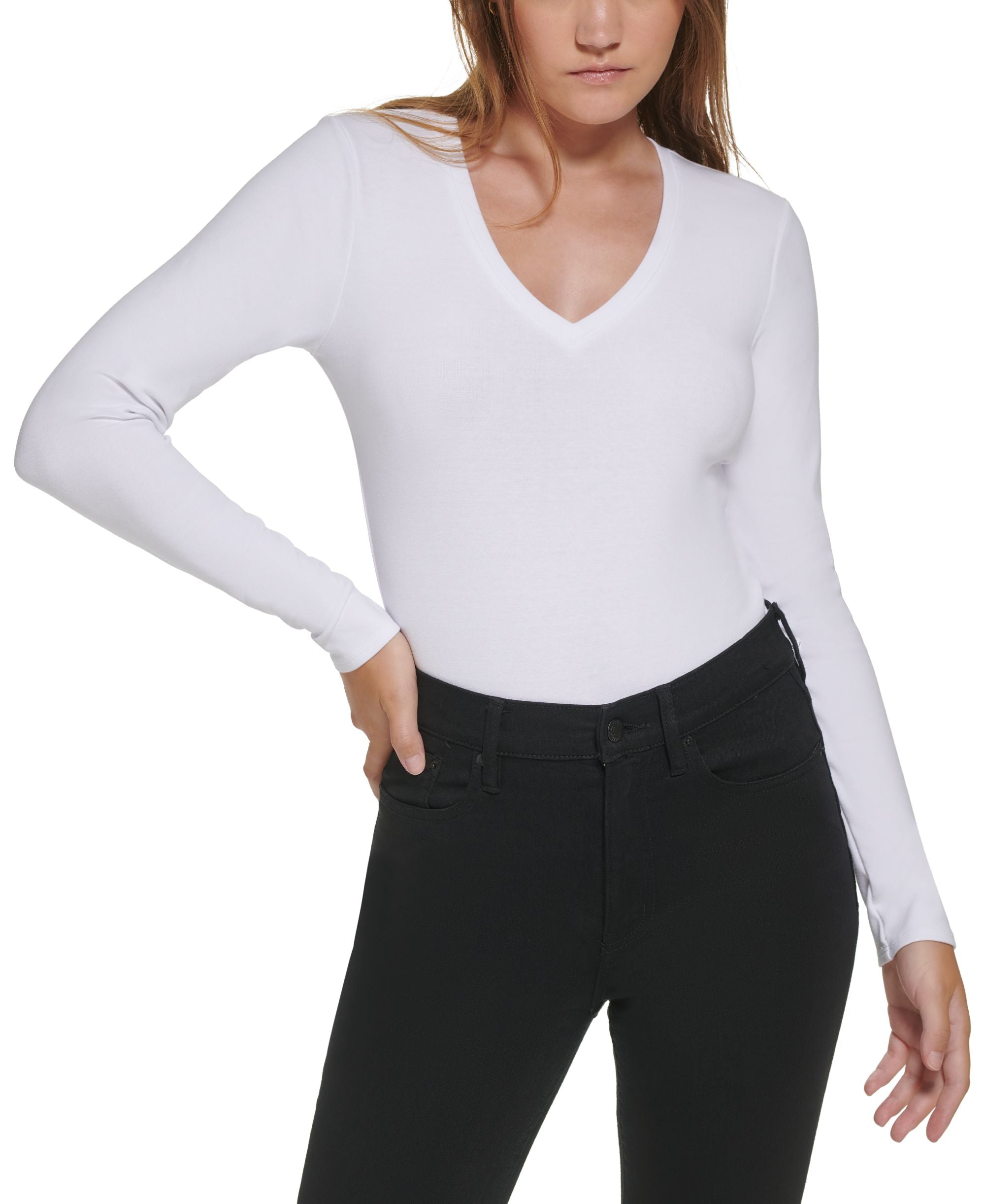 Calvin Klein Jeans Petite Long Sleeve Deep V Neck Bodysuit
