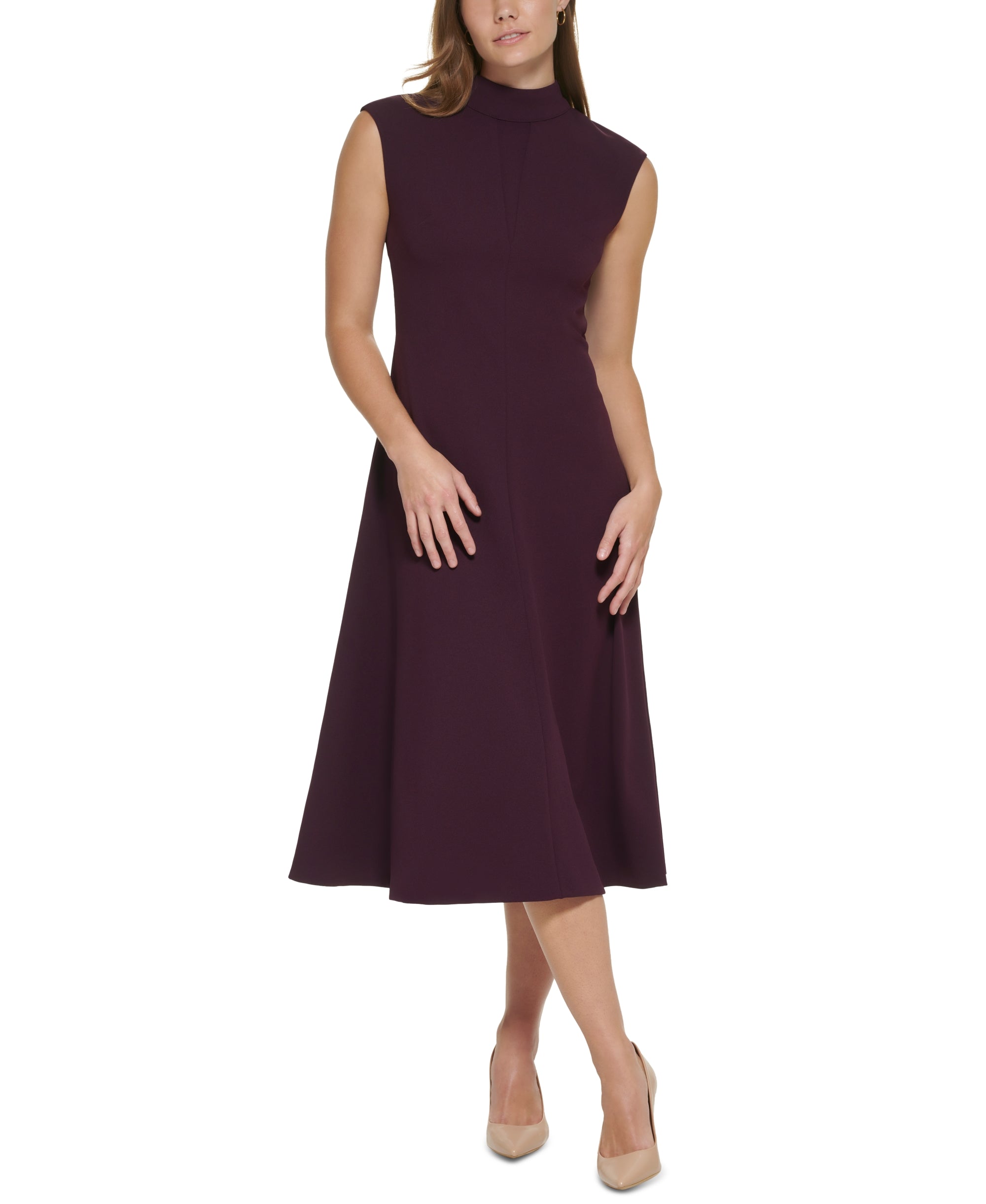 Sleeveless Mock-Neck A-Line Dress