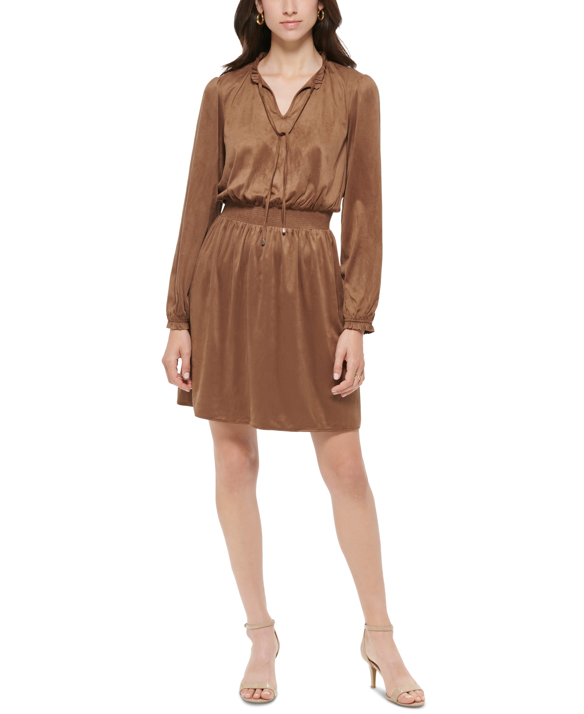 Petite Faux-Suede Split-Neck Pullover Dress