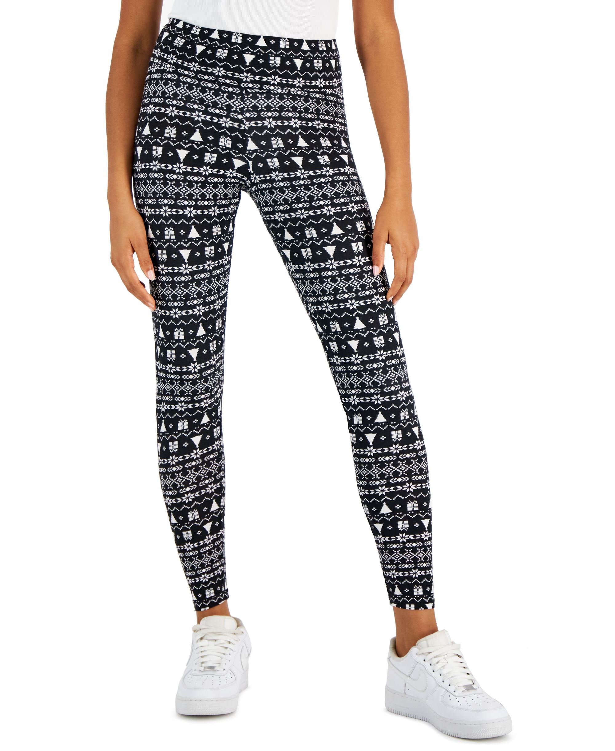 Juniors' Holiday Printed High Rise Leggings