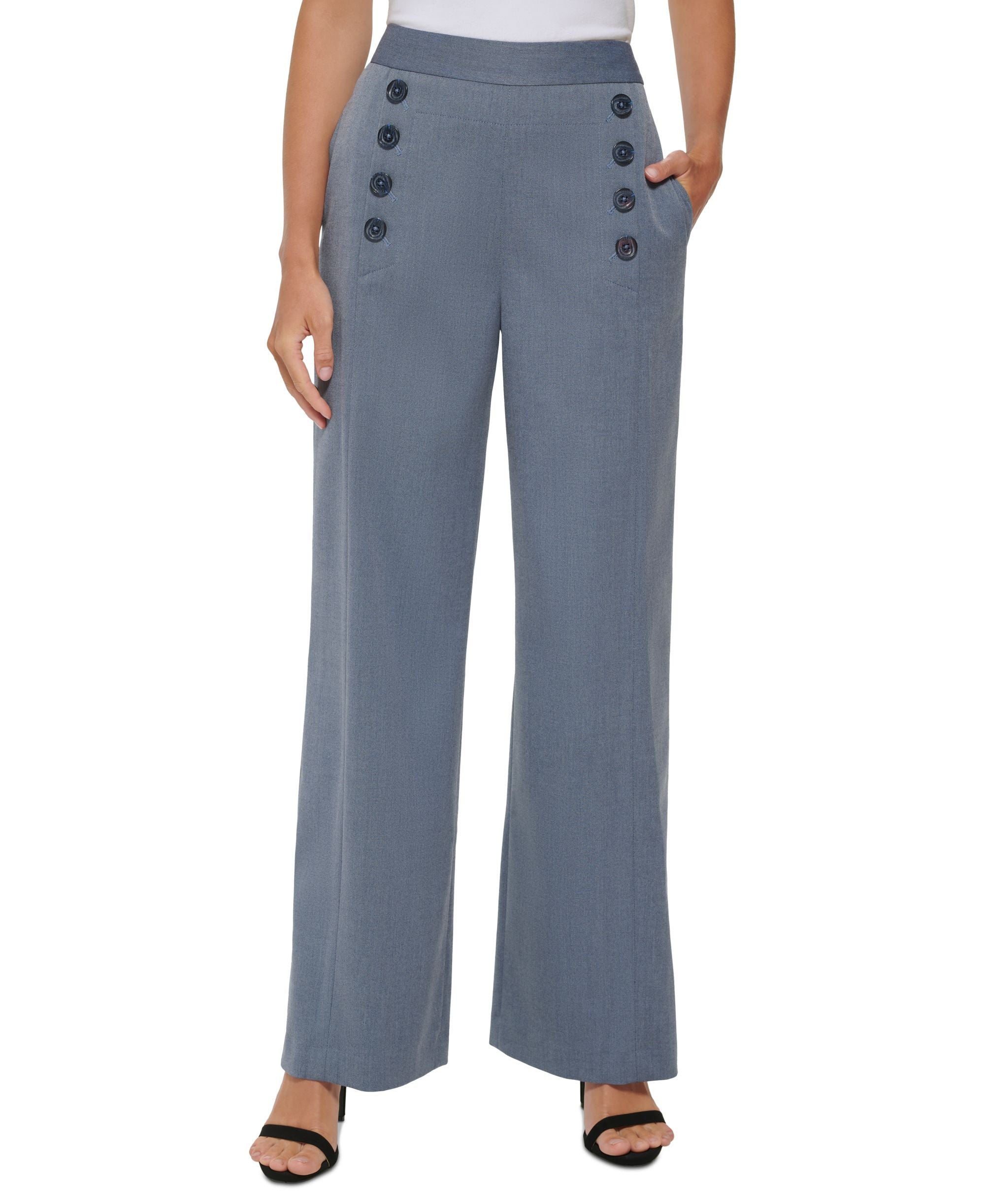 DKNY High Waist Wide Leg Button Front Sailor Pants