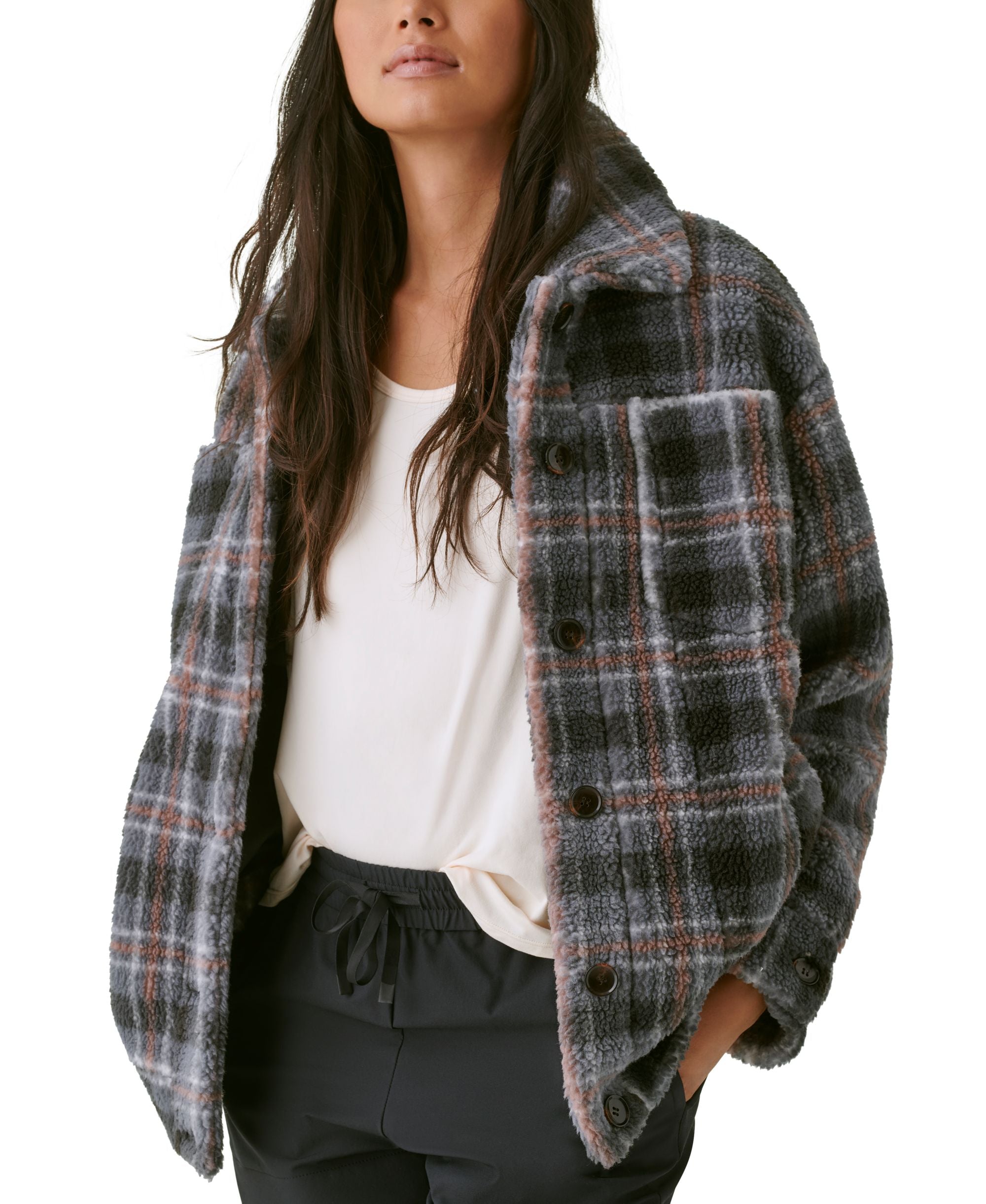 Bass Outdoor Womens Plaid Button Up Boyfriend Shacket