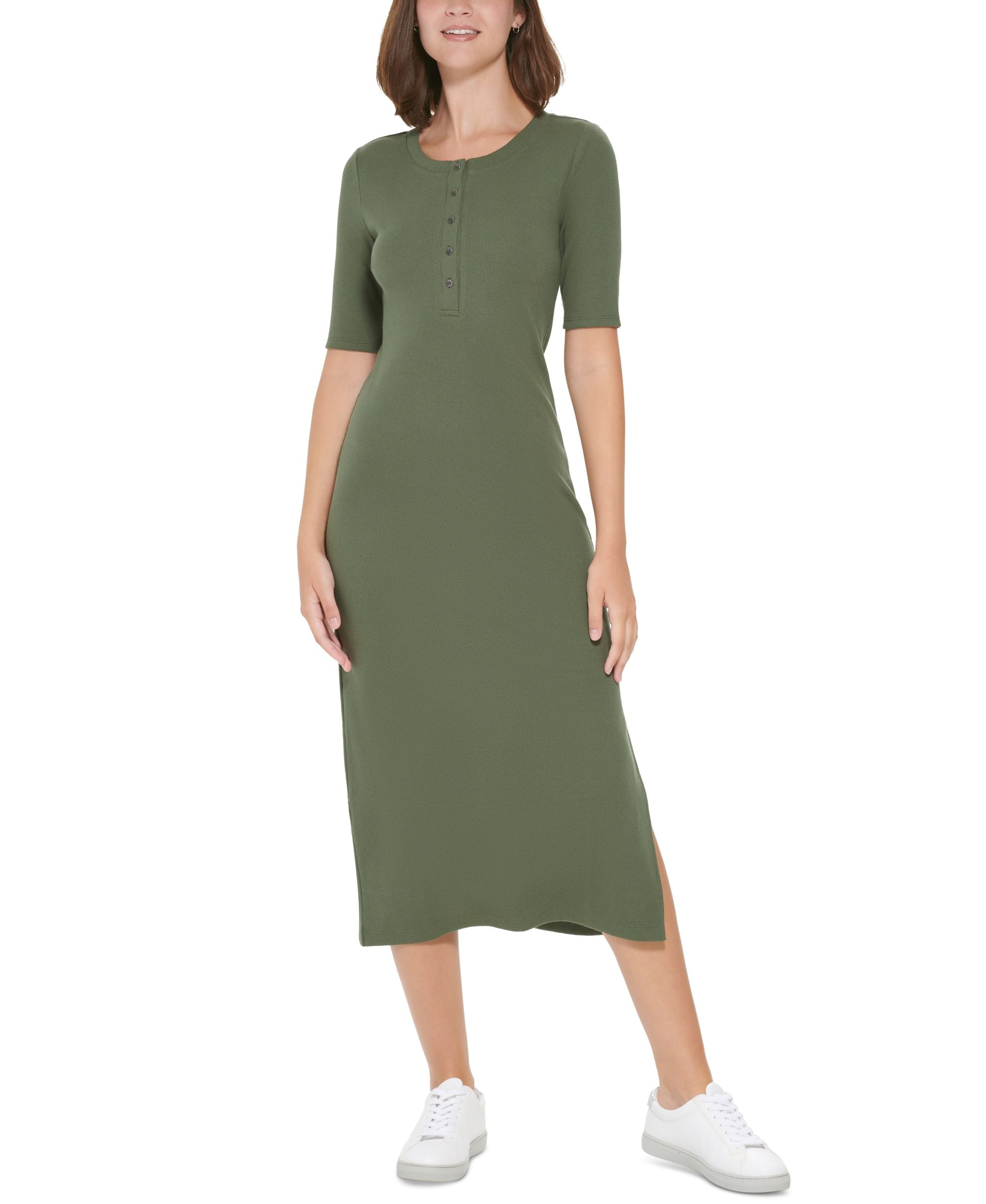 Women's Henley Ankle Length Ballet Sleeve Dress